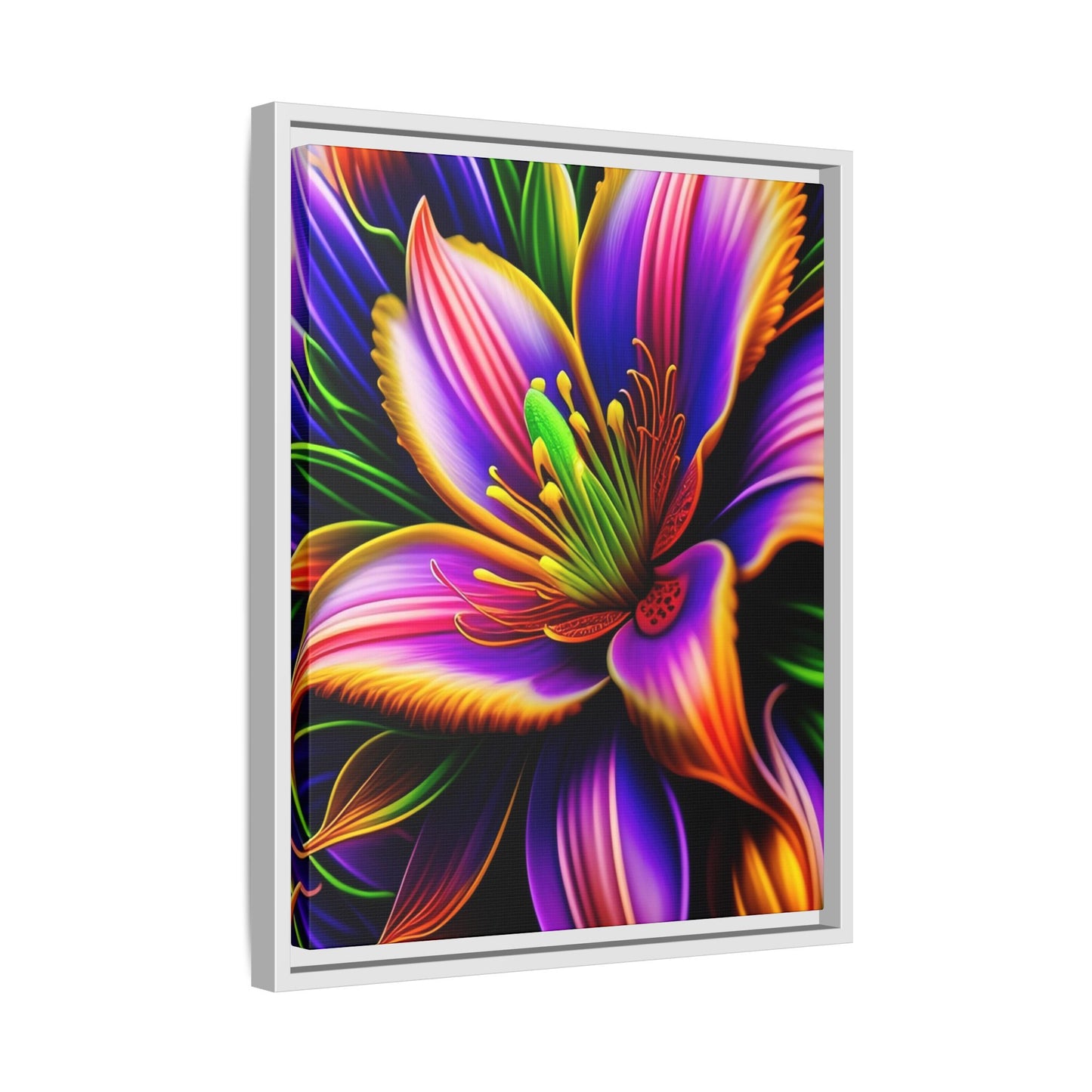 Vibrant Neon Floral Matte Canvas Print — Framed Wall Art