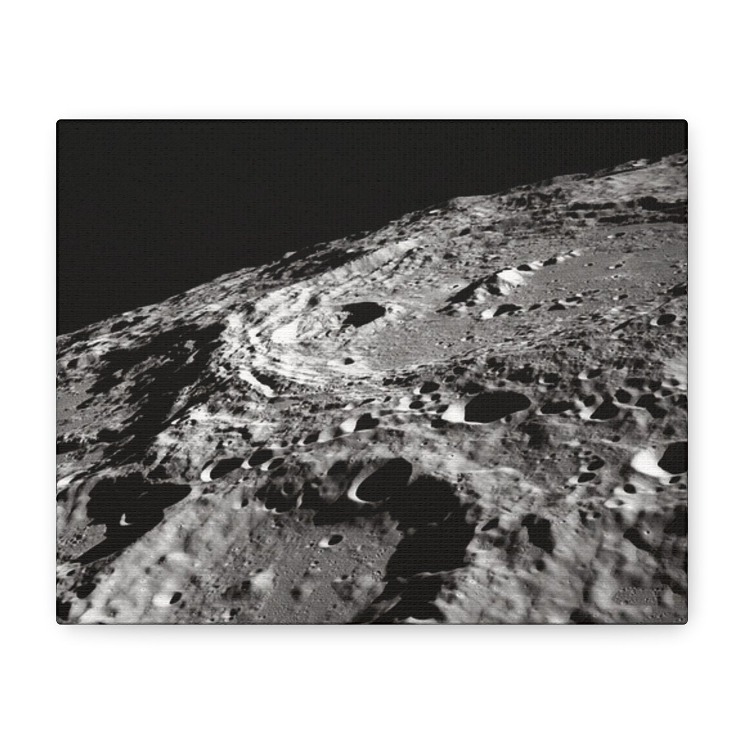 Lunar Surface Matte Canvas Print — Black & White Moon Crater Wall Art