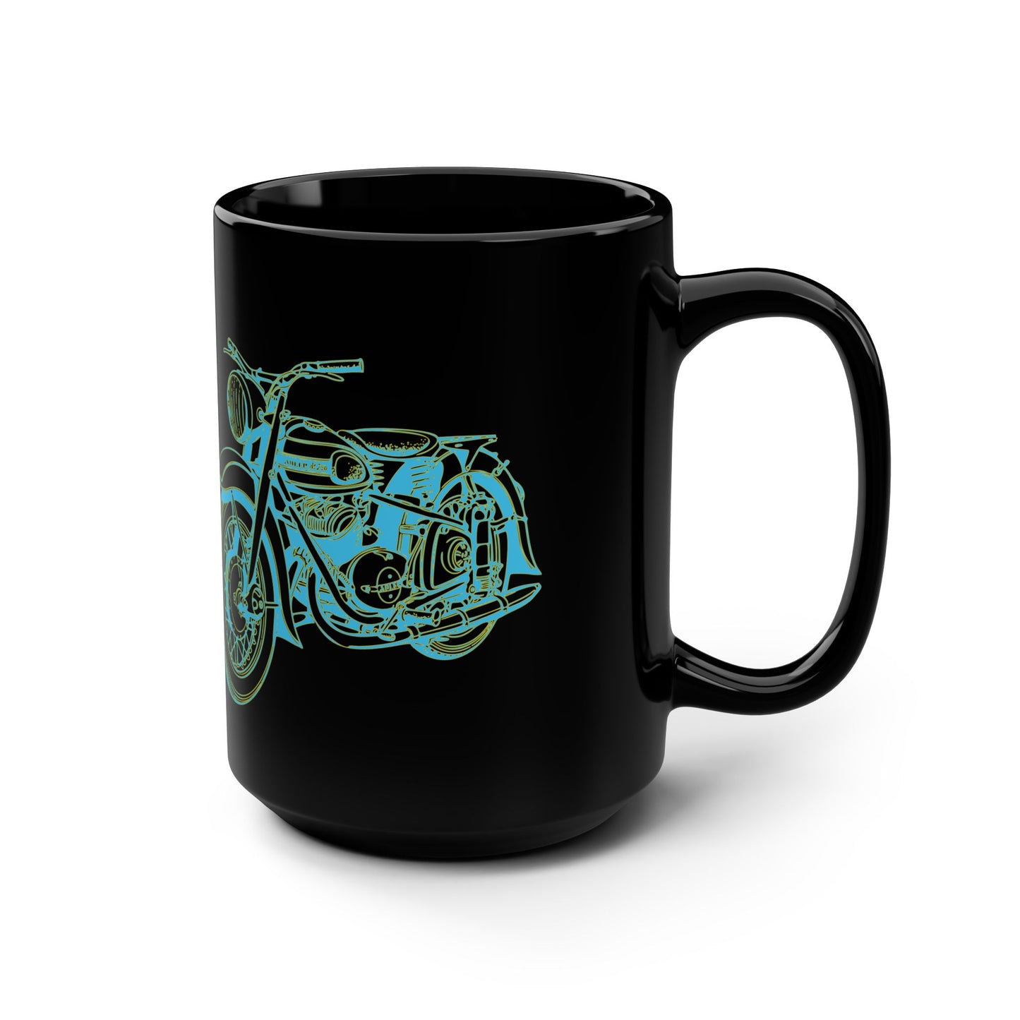 Motorcycle Sketch Black 15oz Mug — Vintage Bike Coffee Cup