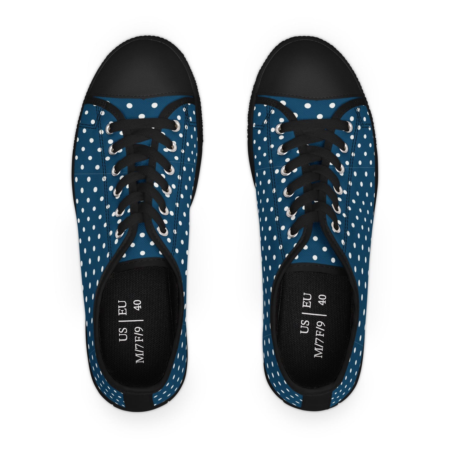 Polka Dot Low Top Sneakers — Navy White Retro Casual Shoes