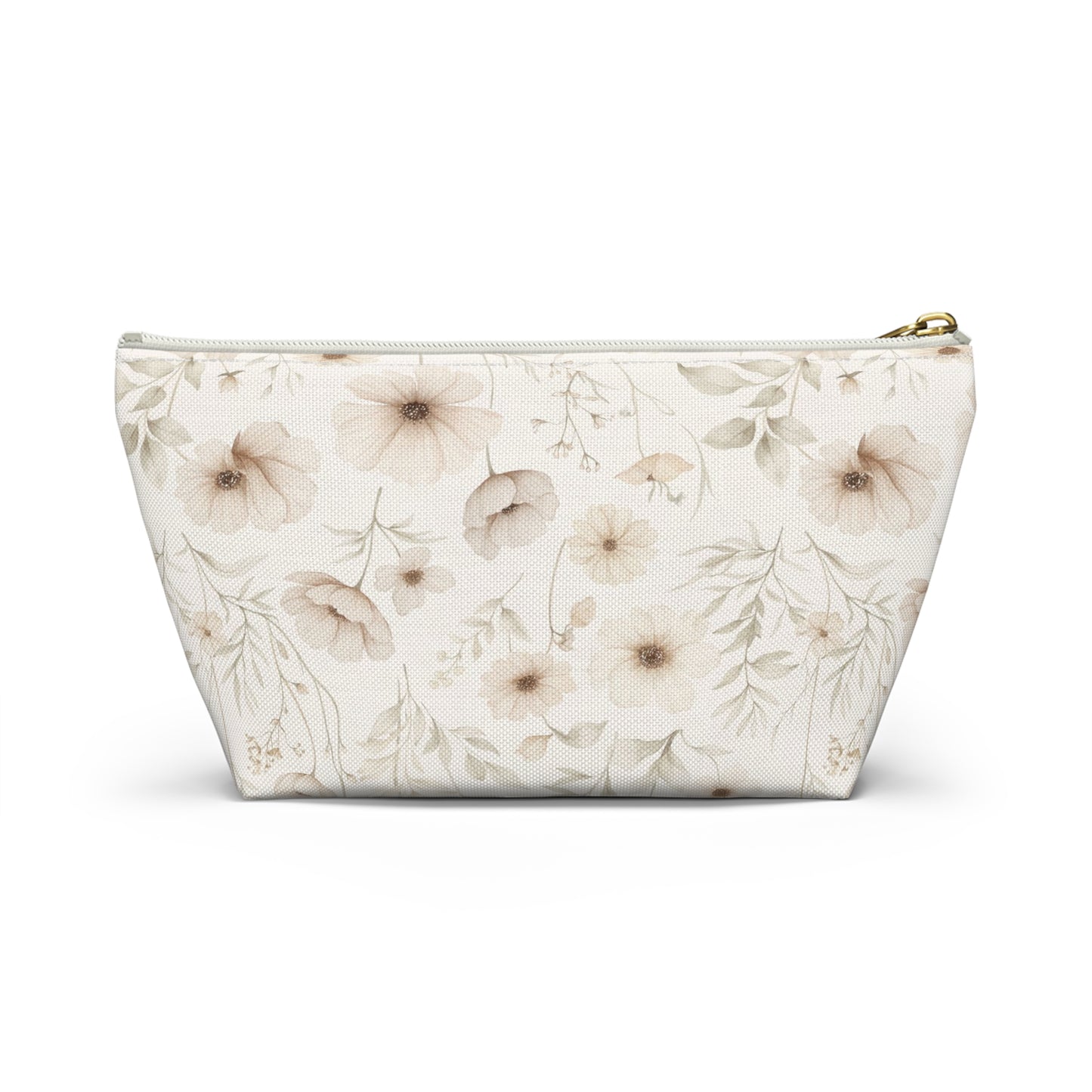 Floral Toile Accessory Pouch — Neutral Vintage Flower Cosmetic Bag