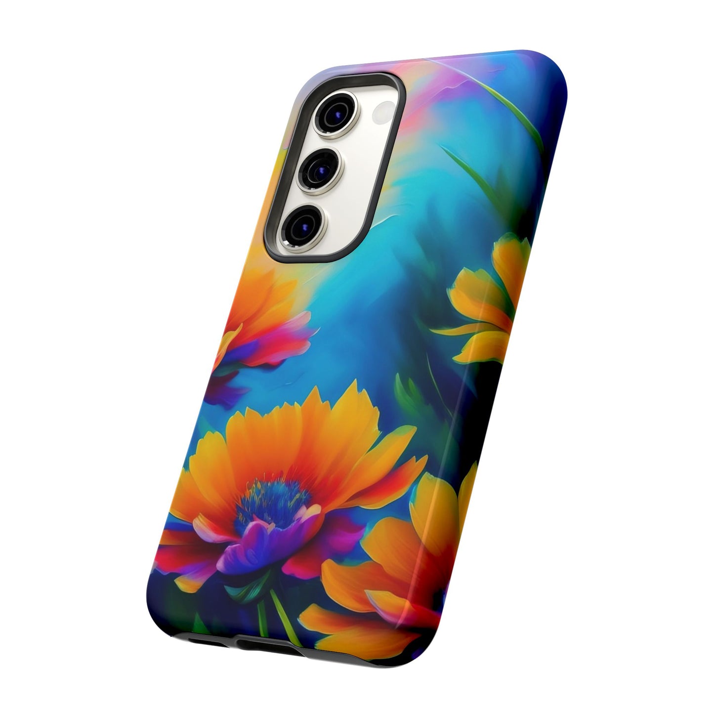 Floral Burst Tough Phone Case — Vibrant Watercolor Flowers Protective Cover