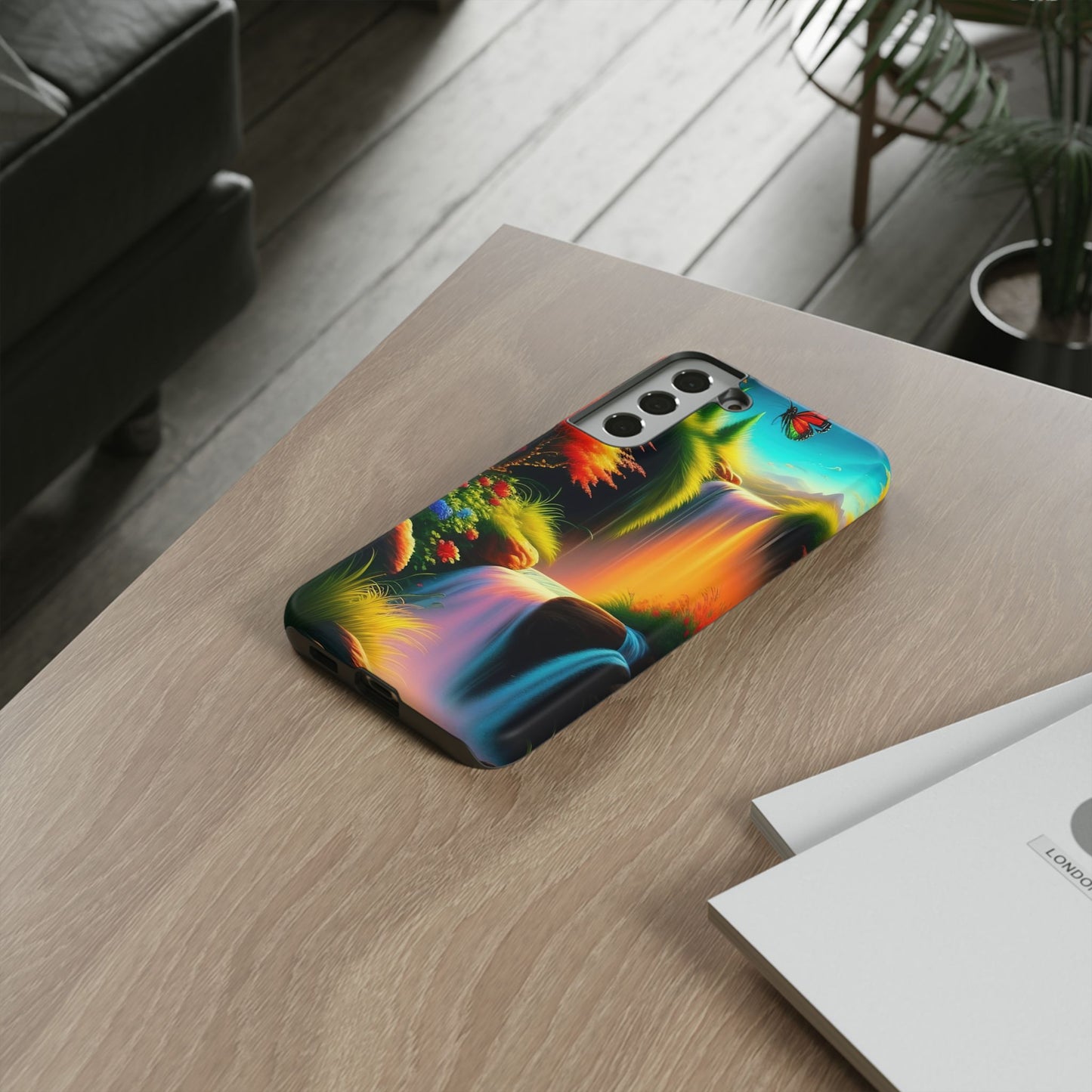 Phone Case - Vibrant Waterfall Landscape with Butterfly | Colorful Nature Protective Case