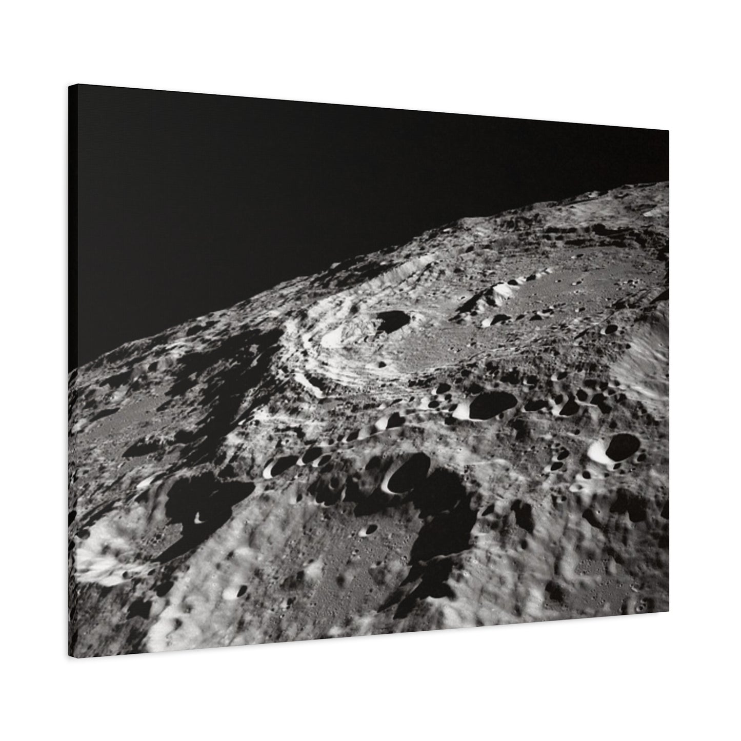 Lunar Surface Matte Canvas Print — Black & White Moon Crater Wall Art