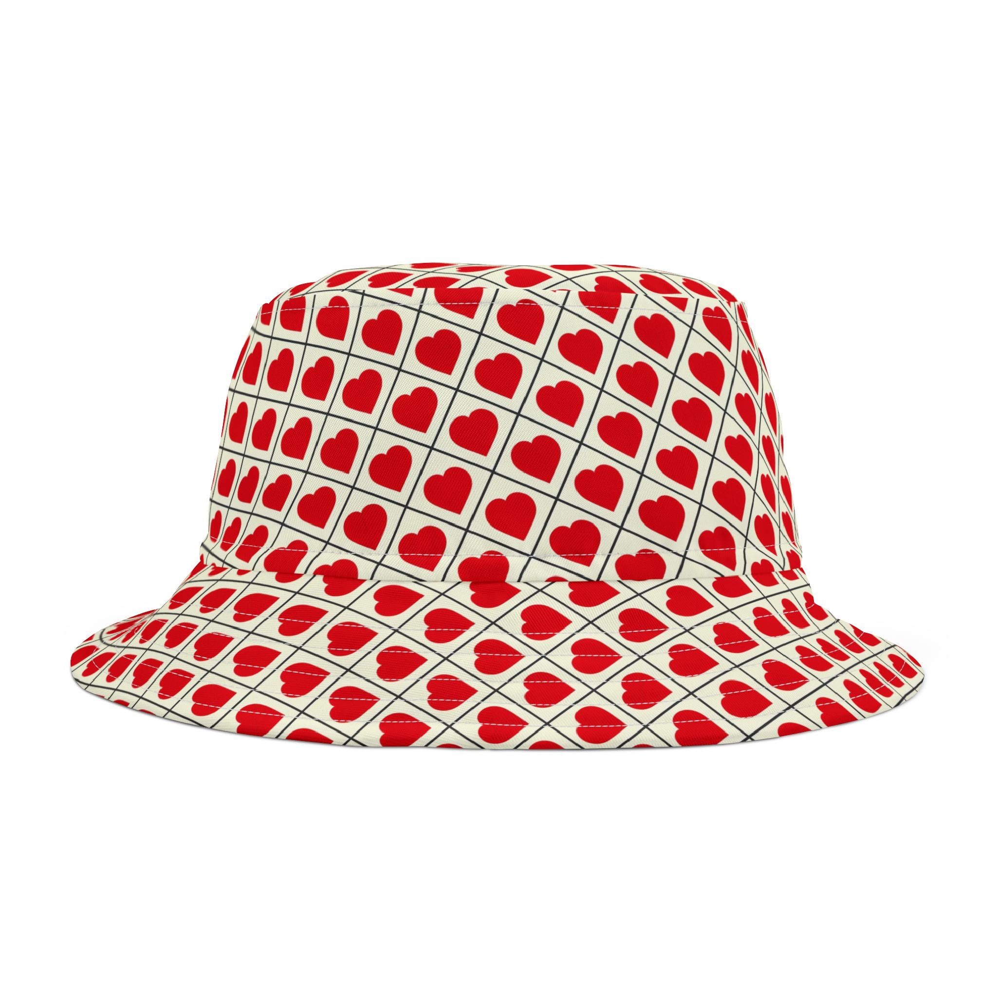 Heart Pattern Bucket Hat — Red Retro Love