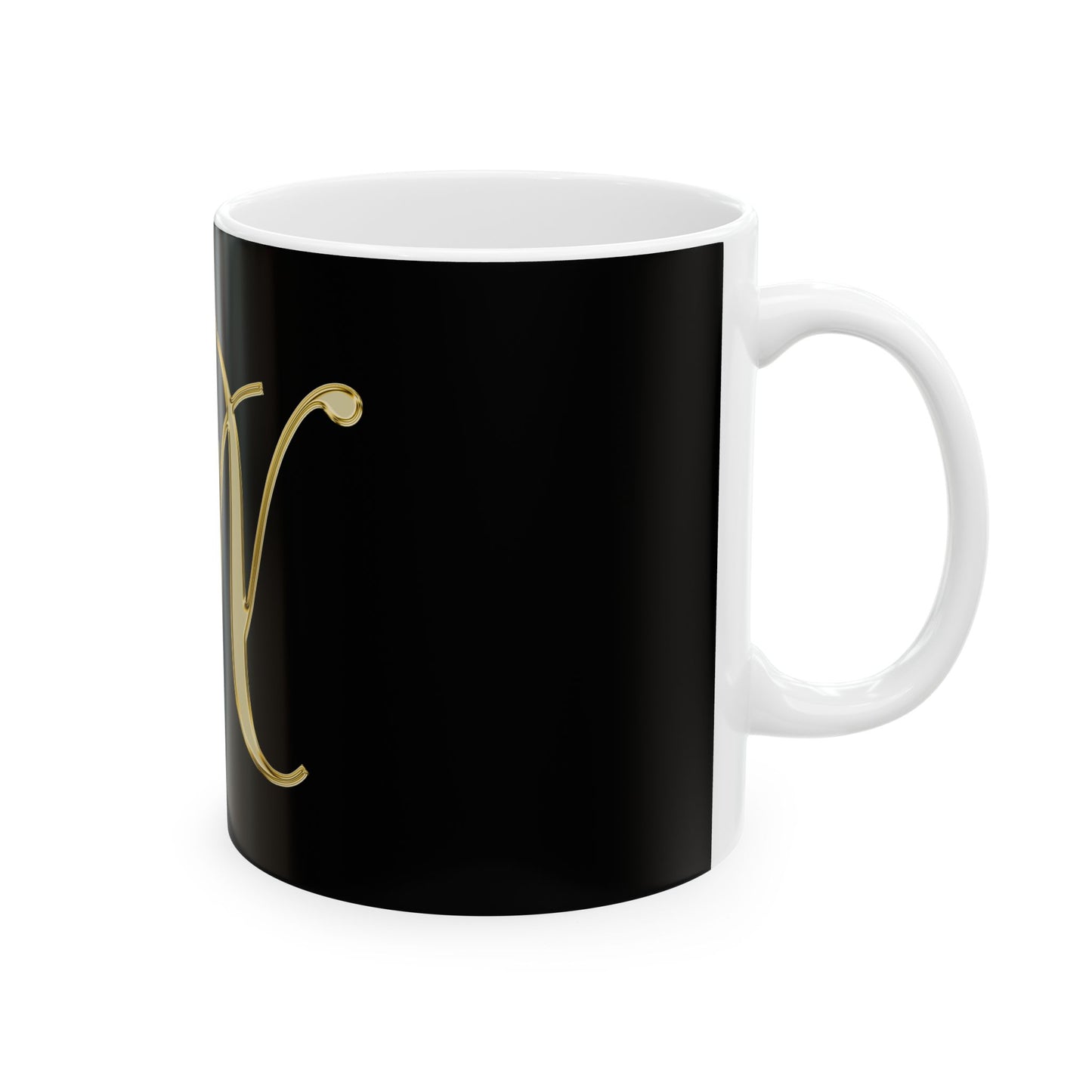 Gold Script Letter N Ceramic Mug — Elegant Monogram Coffee Cup (11oz, 15oz)