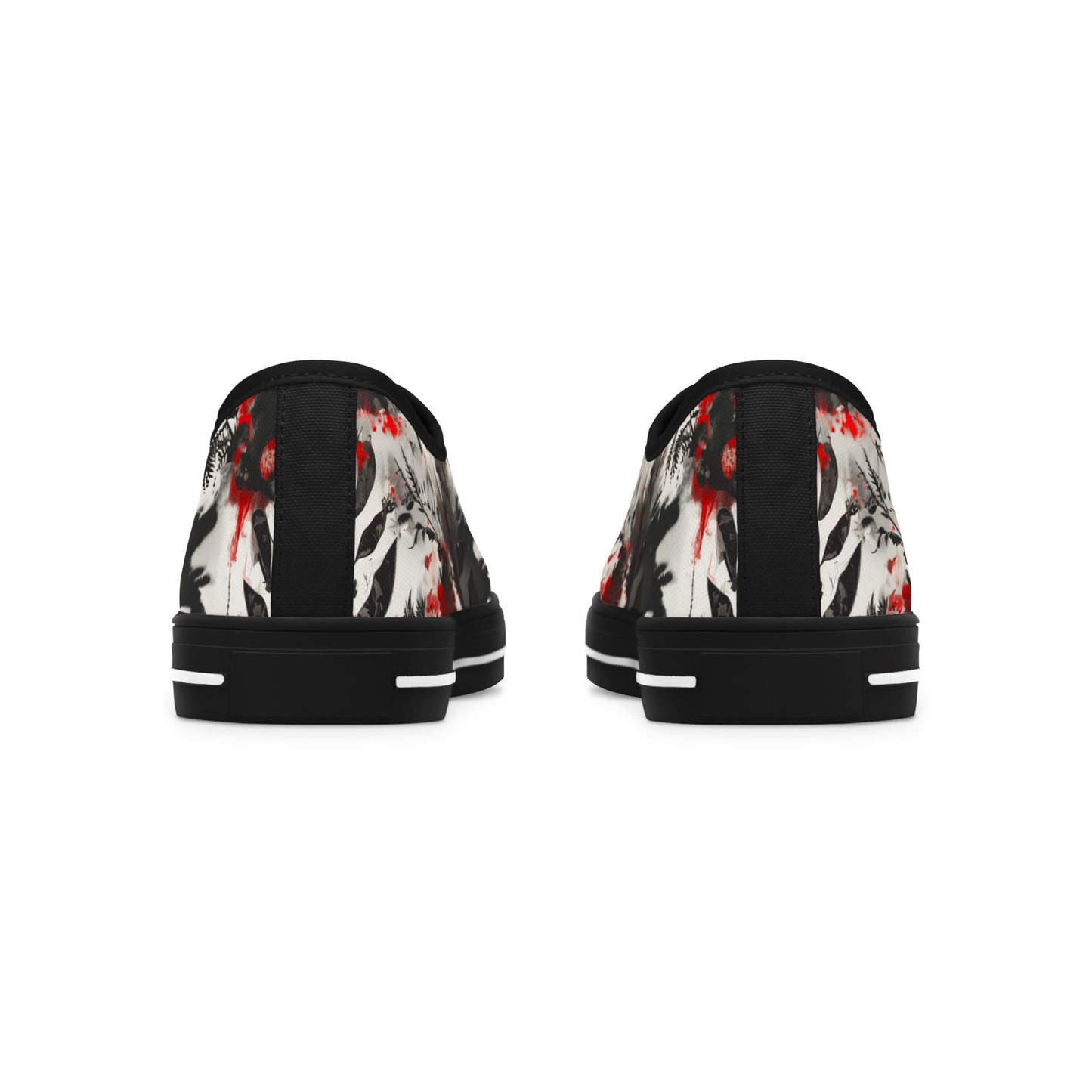 Floral Ink-Blend Low Top Sneakers — Artistic Black & Red Canvas Shoes