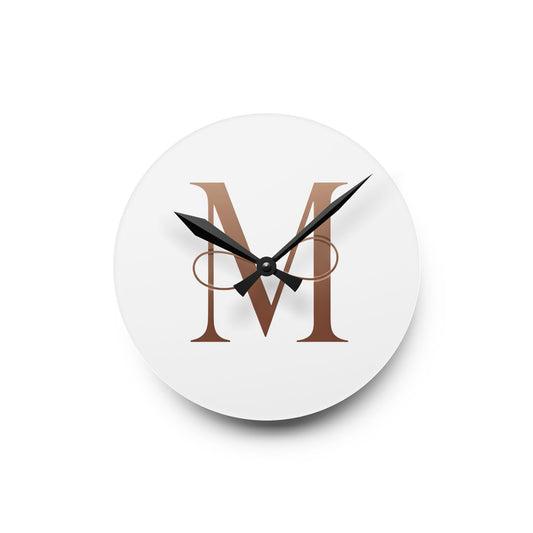 Elegant Monogram Acrylic Wall Clock - Letter M