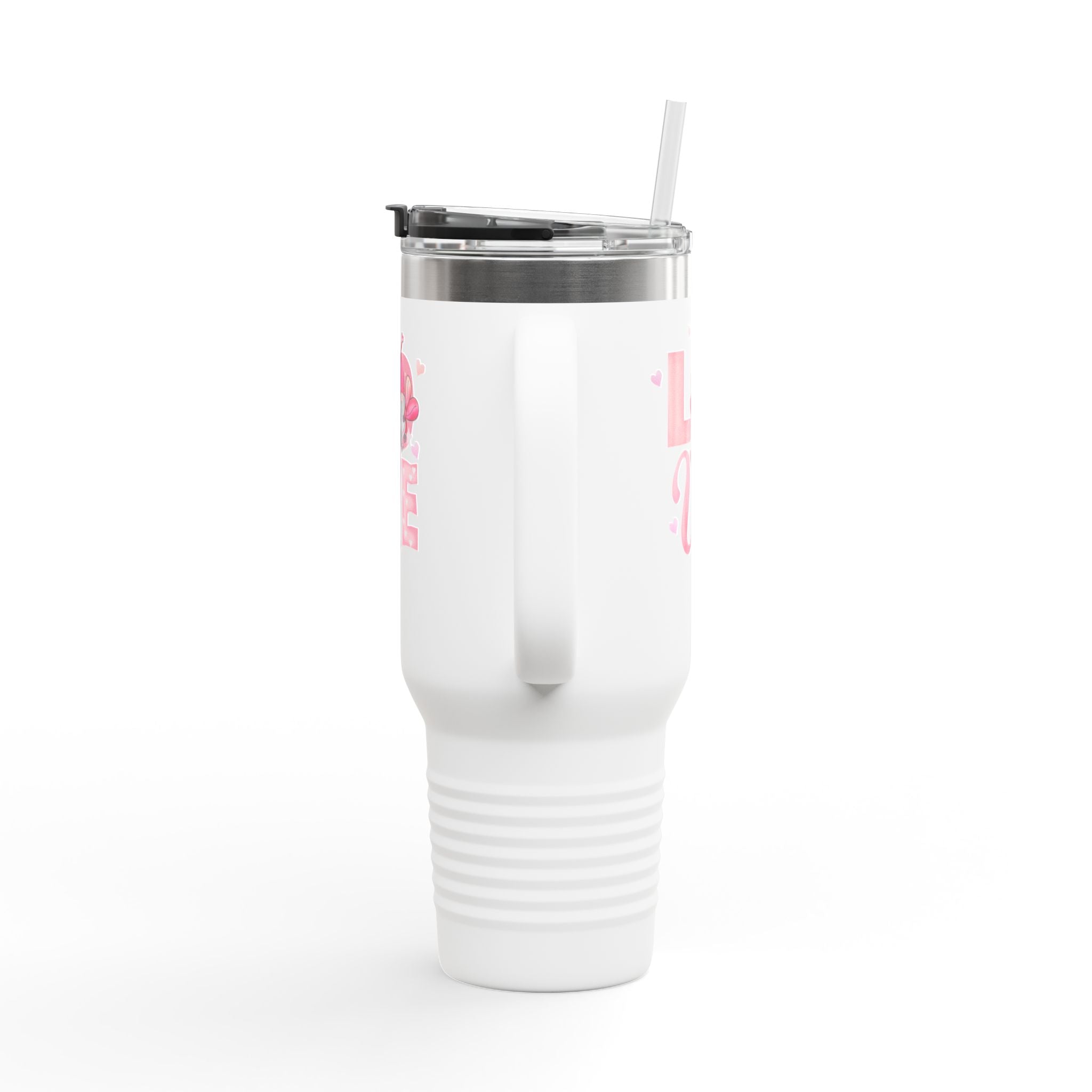 40oz Insulated Travel Mug — Pink "LOVE" Floral Design