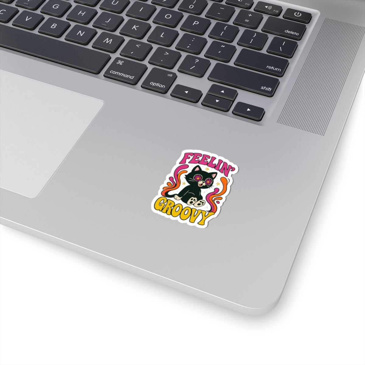 Feelin' Groovy Cat Kiss-Cut Sticker — Retro Psychedelic Floral Eyes