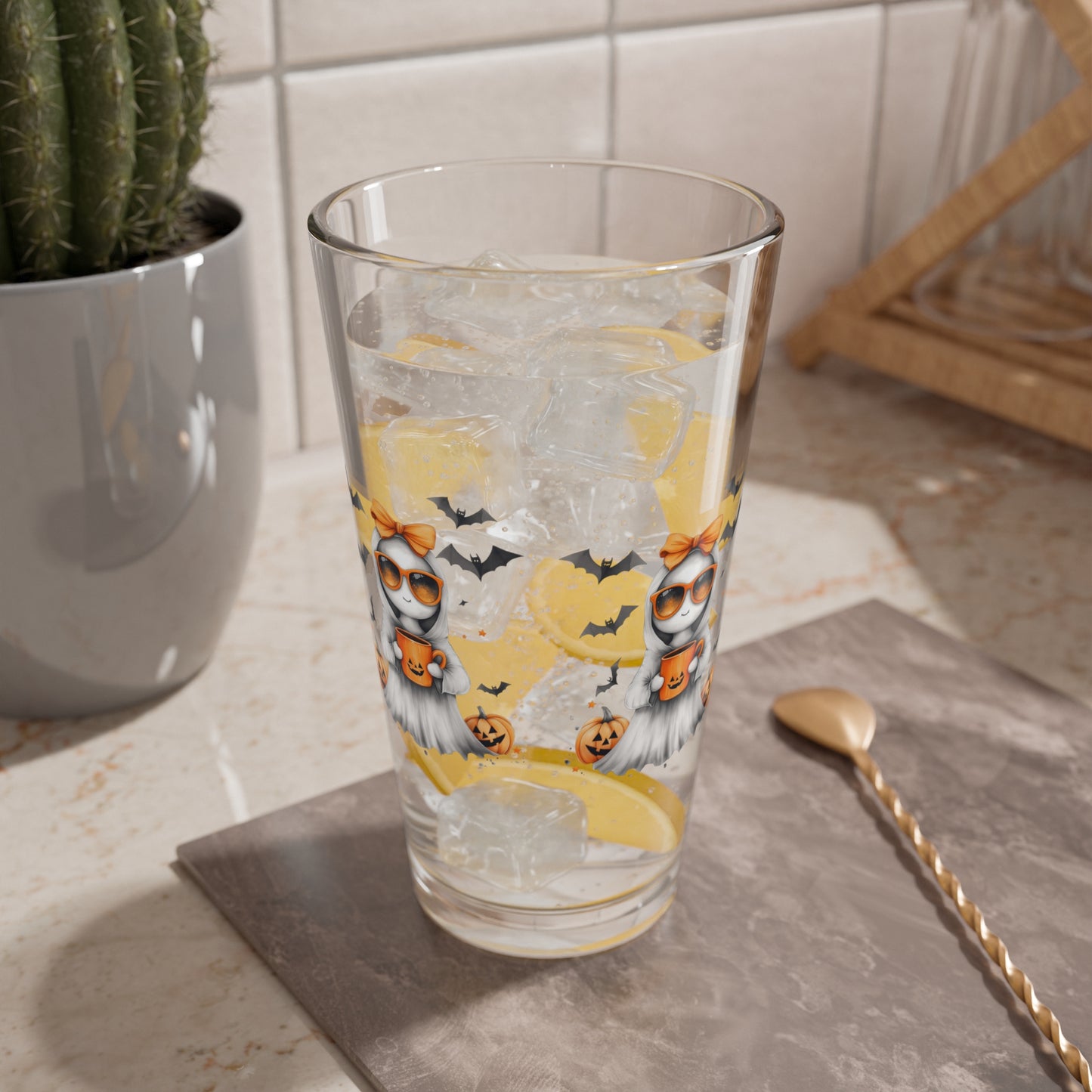 Halloween Mixing Glass, 16oz - Spooky Drinkware, Trick or Treat Glass, Halloween Decor, Fall Party Essentials, Unique Gift Idea