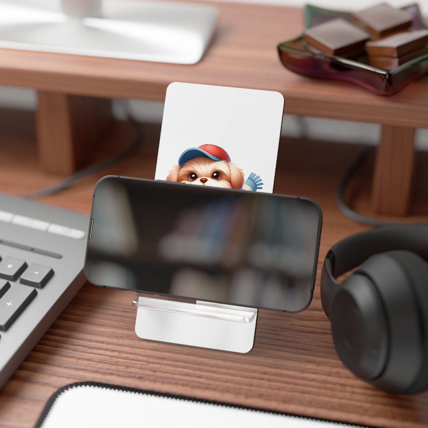 Cute Puppy Phone Stand — Foldable Mobile Display Stand with Adorable Dog Design
