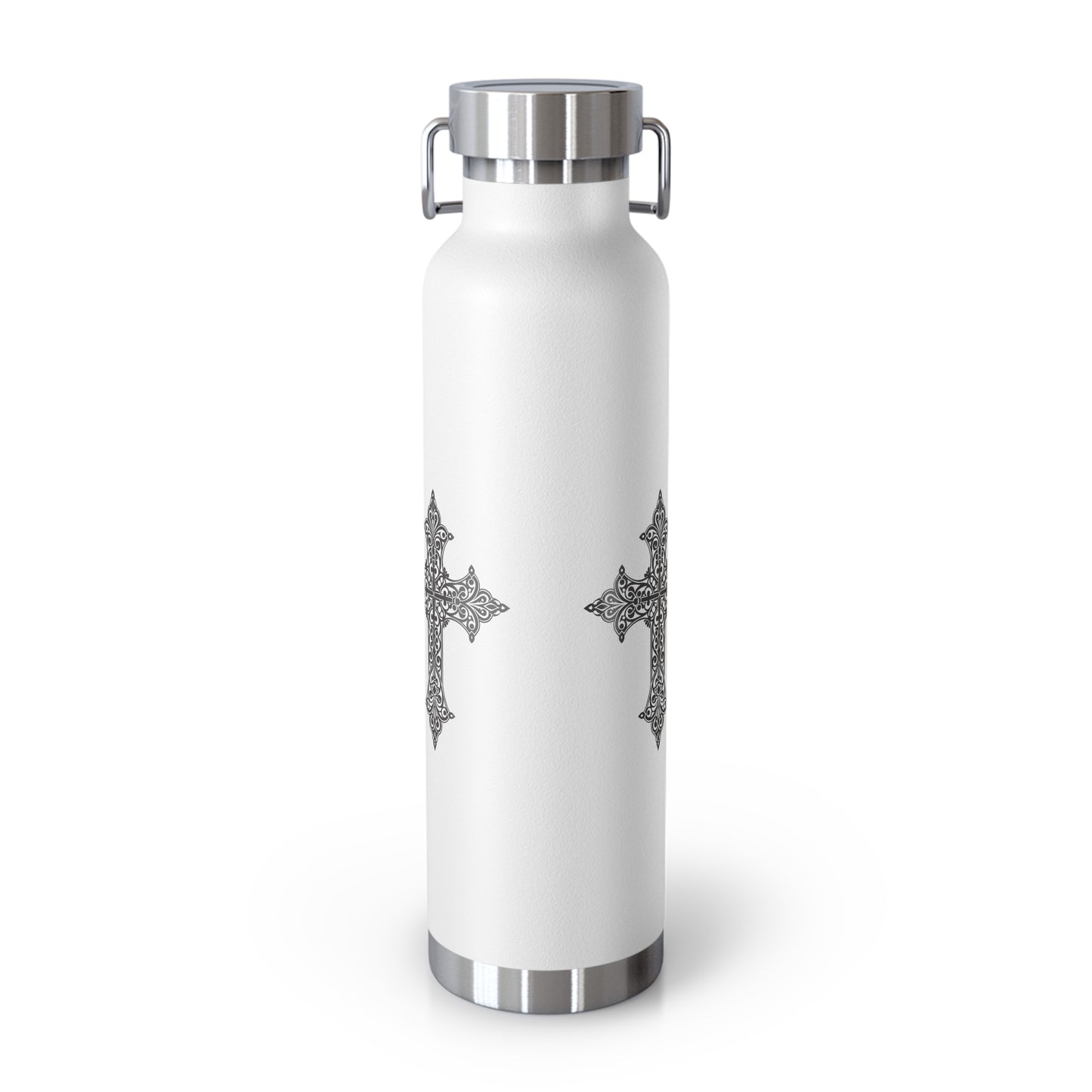 Stylish Copper Insulated Water Bottle - 22oz, Cross Design, Travel Flask, Gift for Him/Her, Unique Outdoor Hydration