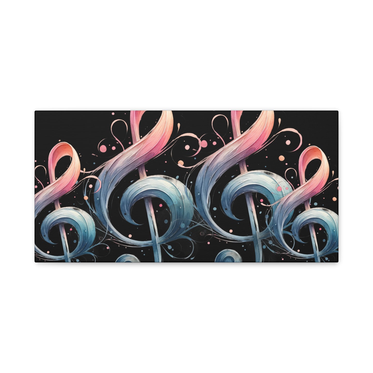 Musical Treble Clef Canvas Wall Art — Pastel Ribbon Notes on Black