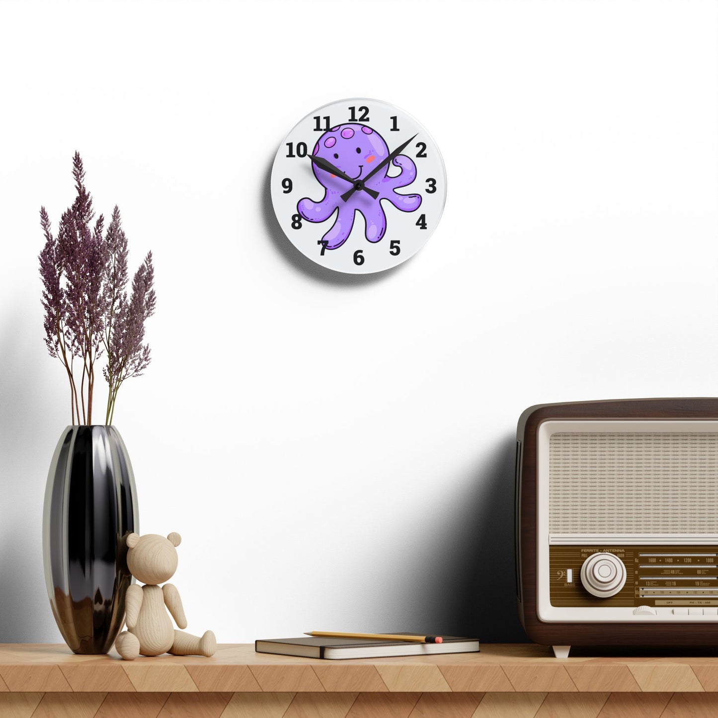 Cute Octopus Acrylic Wall Clock - Fun Kids Room Decor