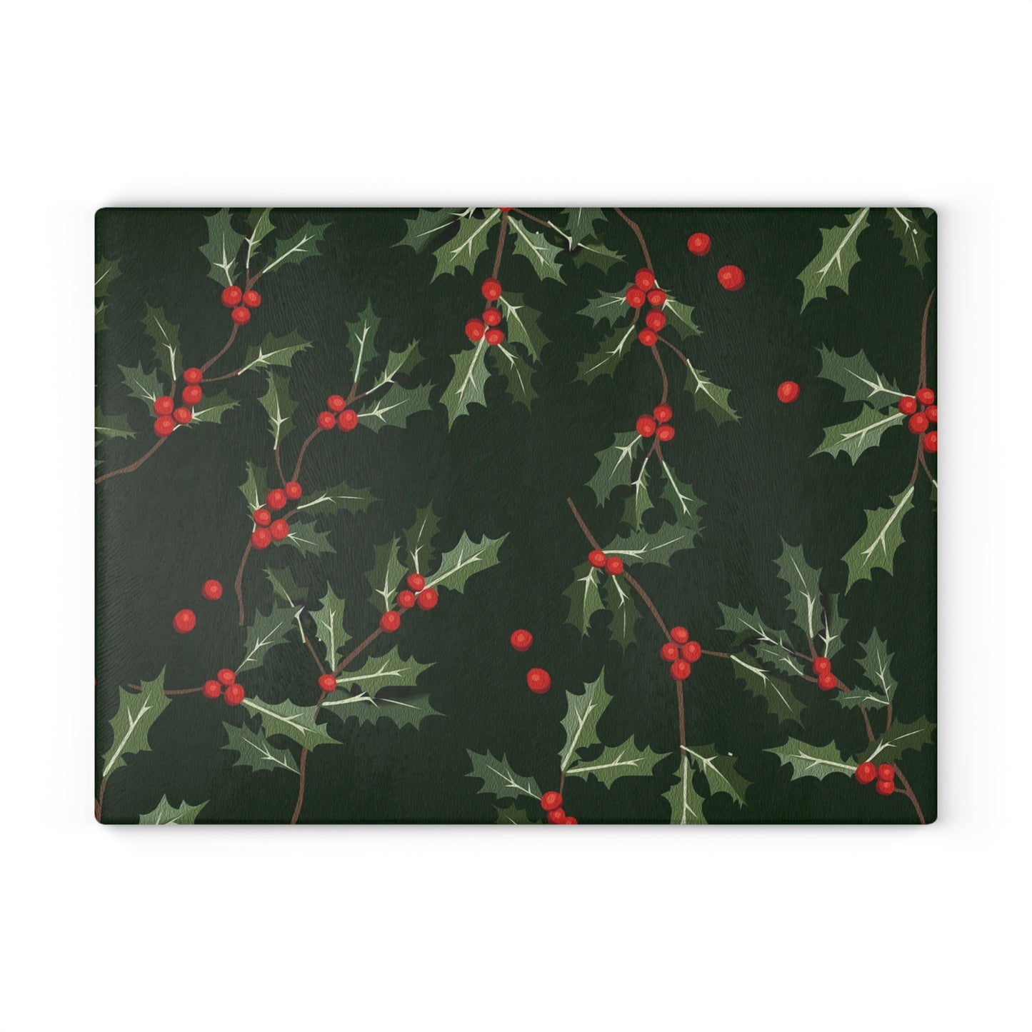 Holly Berry Glass Cutting Board - Festive Christmas Kitchen Decor