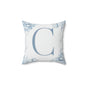 Monogram C Floral Pillow — Blue Initial Square Throw Pillow