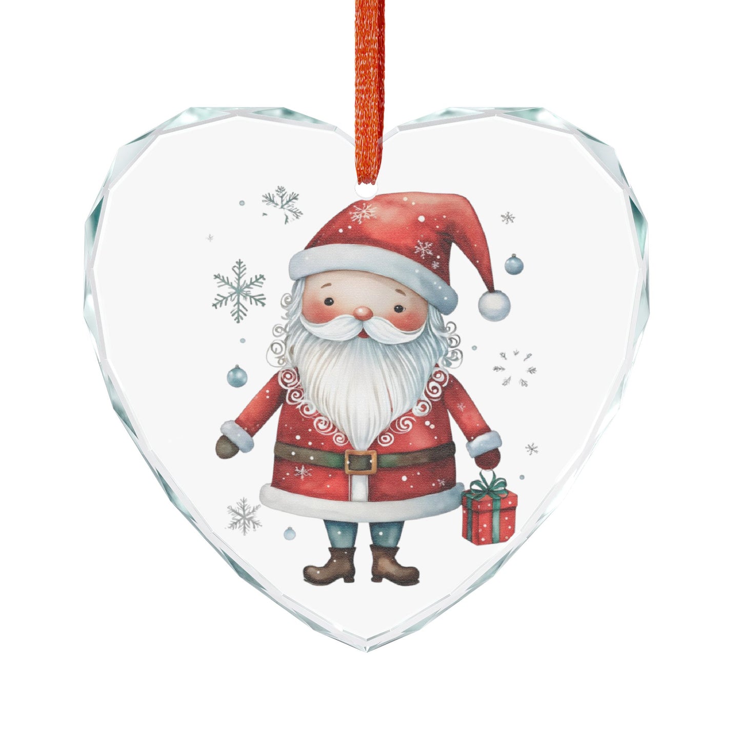 Heart Crystal Ornament — Cute Santa Claus Holiday Glass Decoration