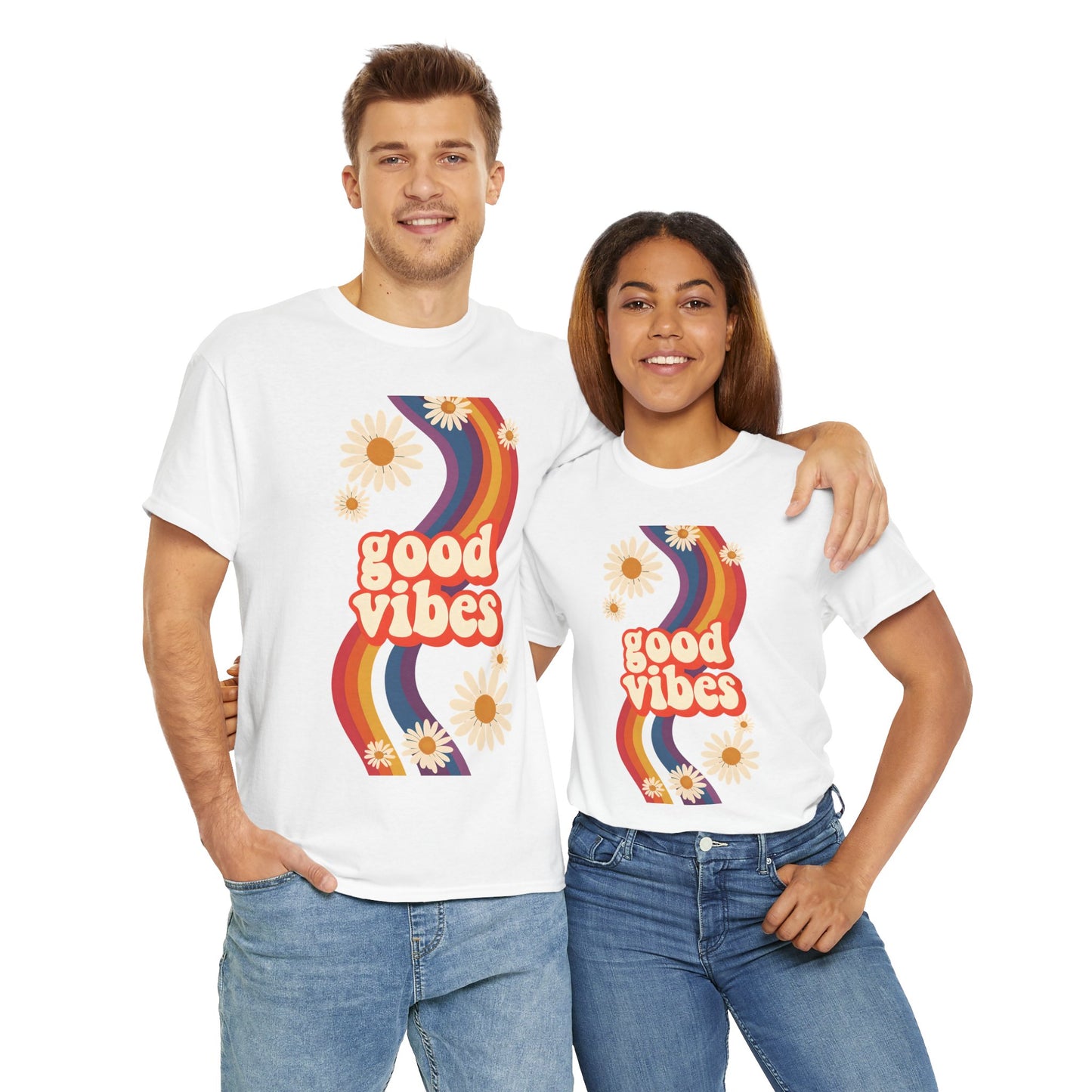 Good Vibes Unisex Heavy Cotton Tee, Retro Graphic T-Shirt, Feel Good Apparel, Summer Outfit, Casual Gift for Friends