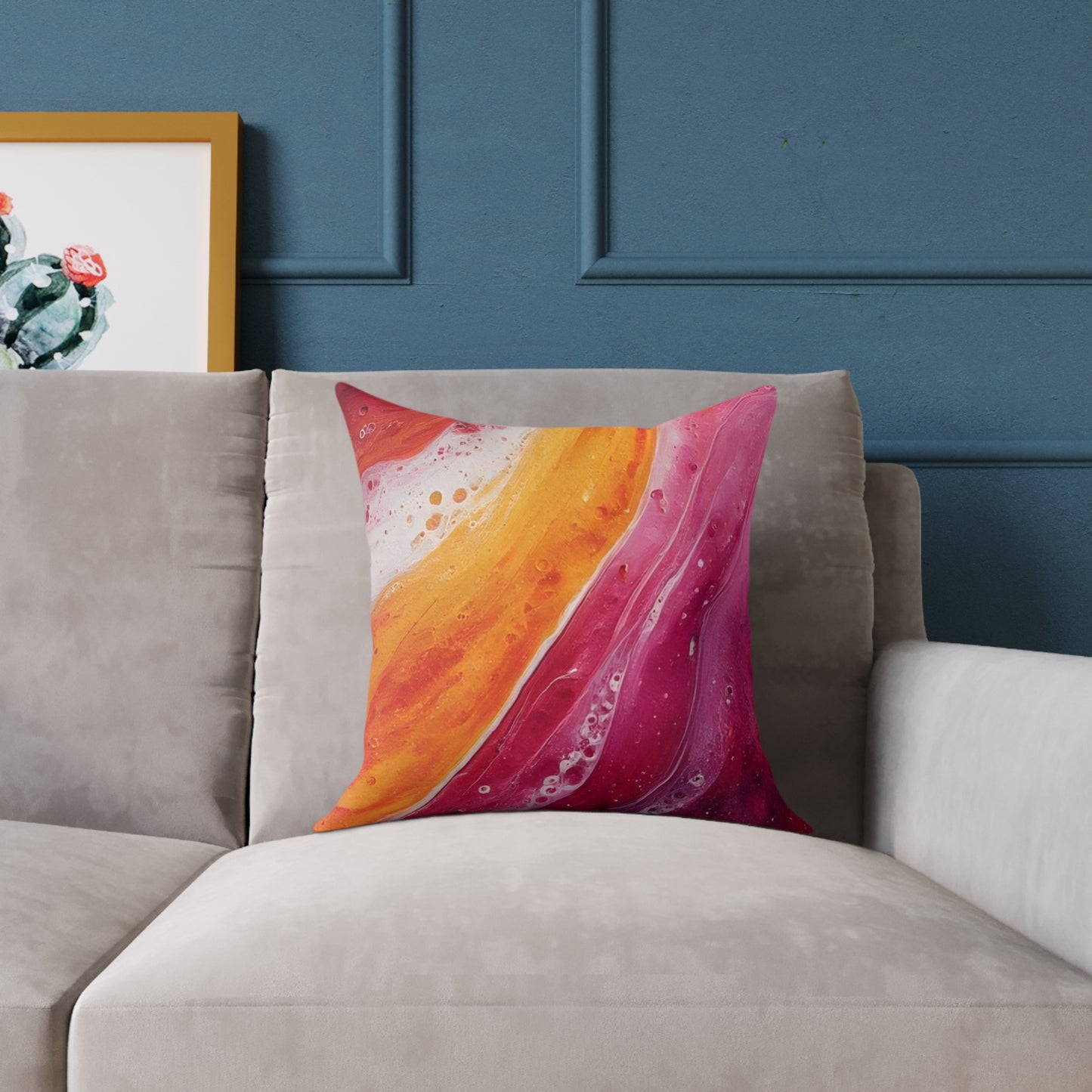 Abstract Sunset Waves Pillow — Vibrant Pink & Orange Decorative Throw Cushion