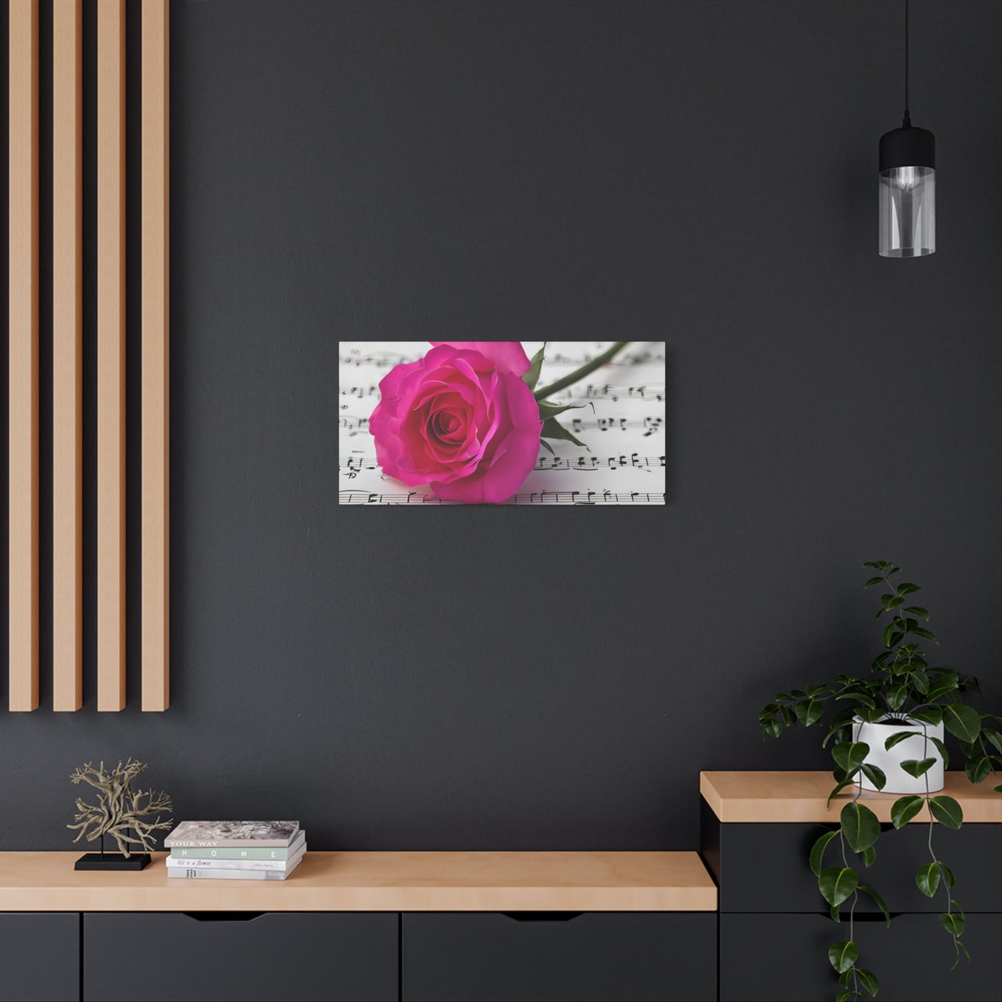 Stretched Canvas Art Print, Classic Rose on Sheet Music, Floral Wall Decor, Home Decoration, Gift for Music Lovers