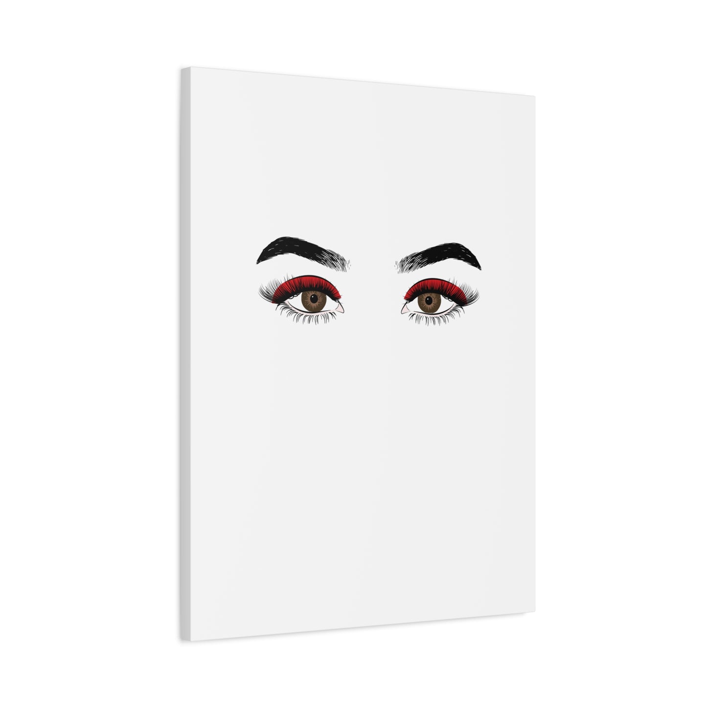 Glam Eyes Matte Canvas Wall Art — Brown Eyes with Red Lashes