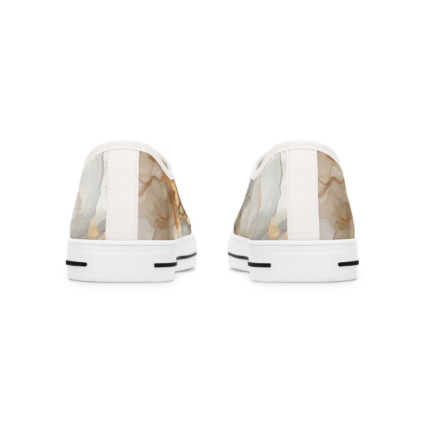Gold Marble Women's Low Top Sneakers — Abstract Metallic Swirl Casual Shoes