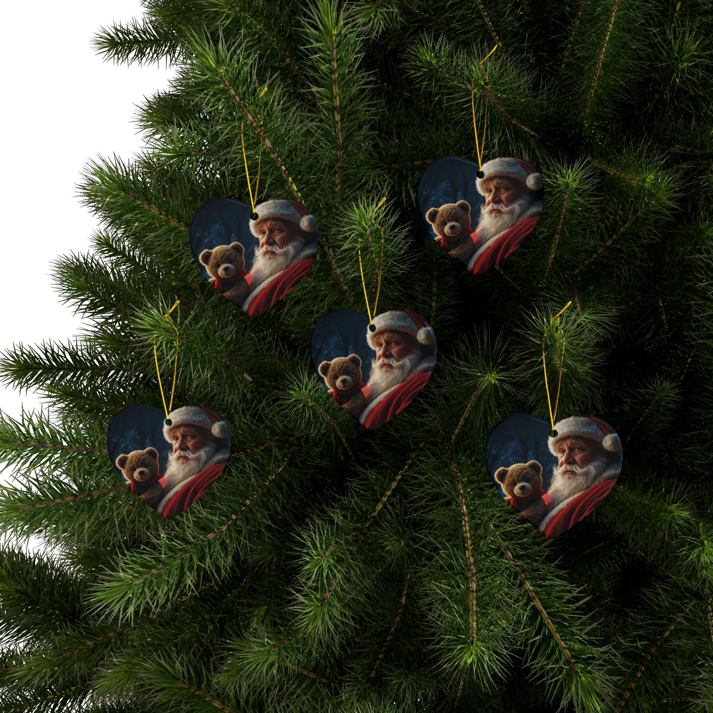 Ceramic Christmas Ornaments, Santa and Teddy Bear Design, Holiday Decorations, Christmas Gifts, Family Keepsakes
