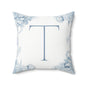 Monogram Pillow — Blue Floral Initial 'T' Decorative Throw Pillow