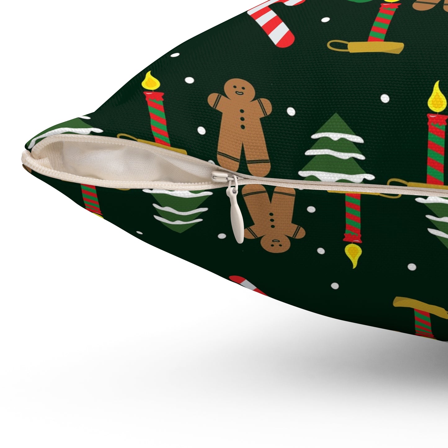 Christmas Pattern Pillow — Gingerbread, Candy Canes & Stockings Holiday Throw Pillow