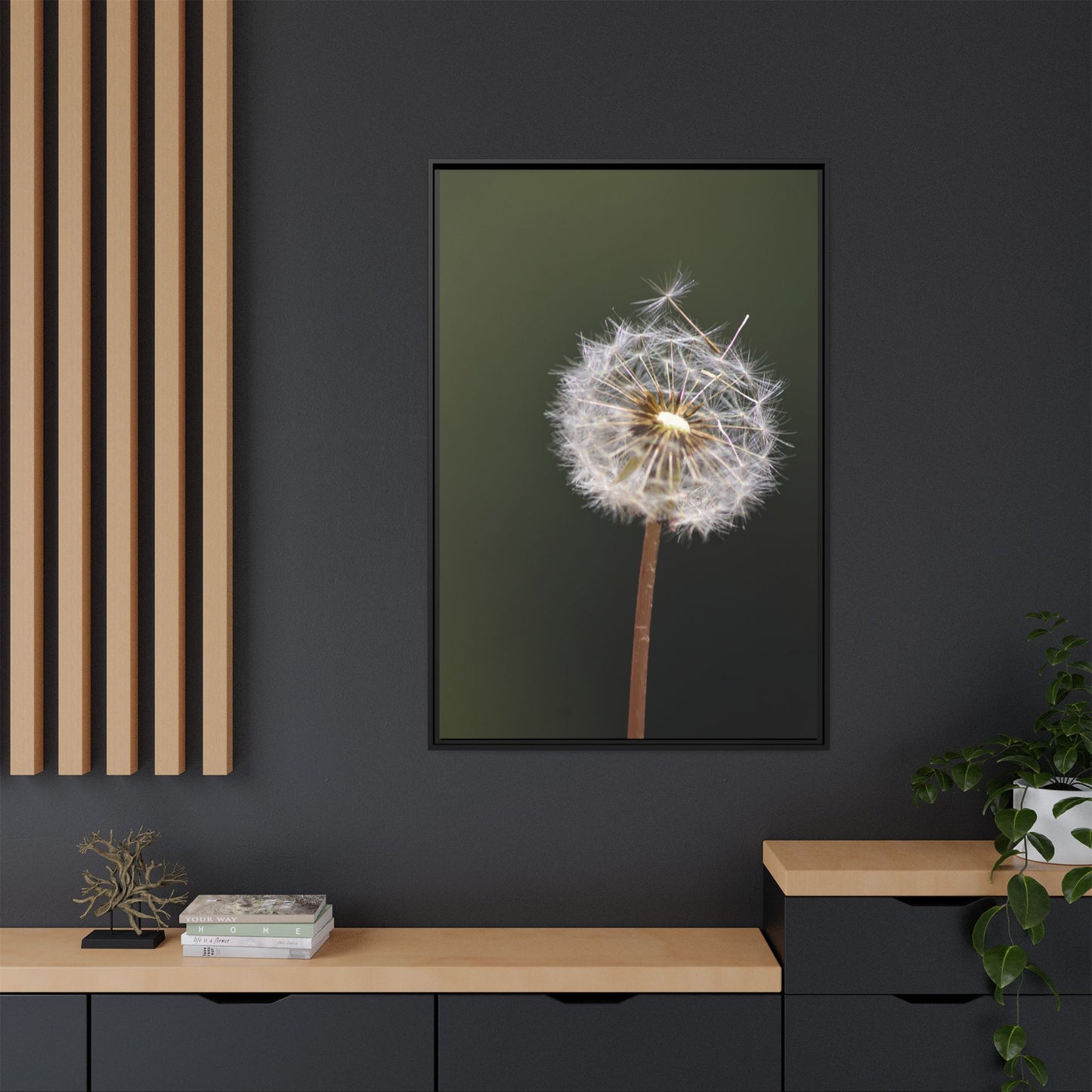 Framed Dandelion Canvas Print — Matte Botanical Wall Art