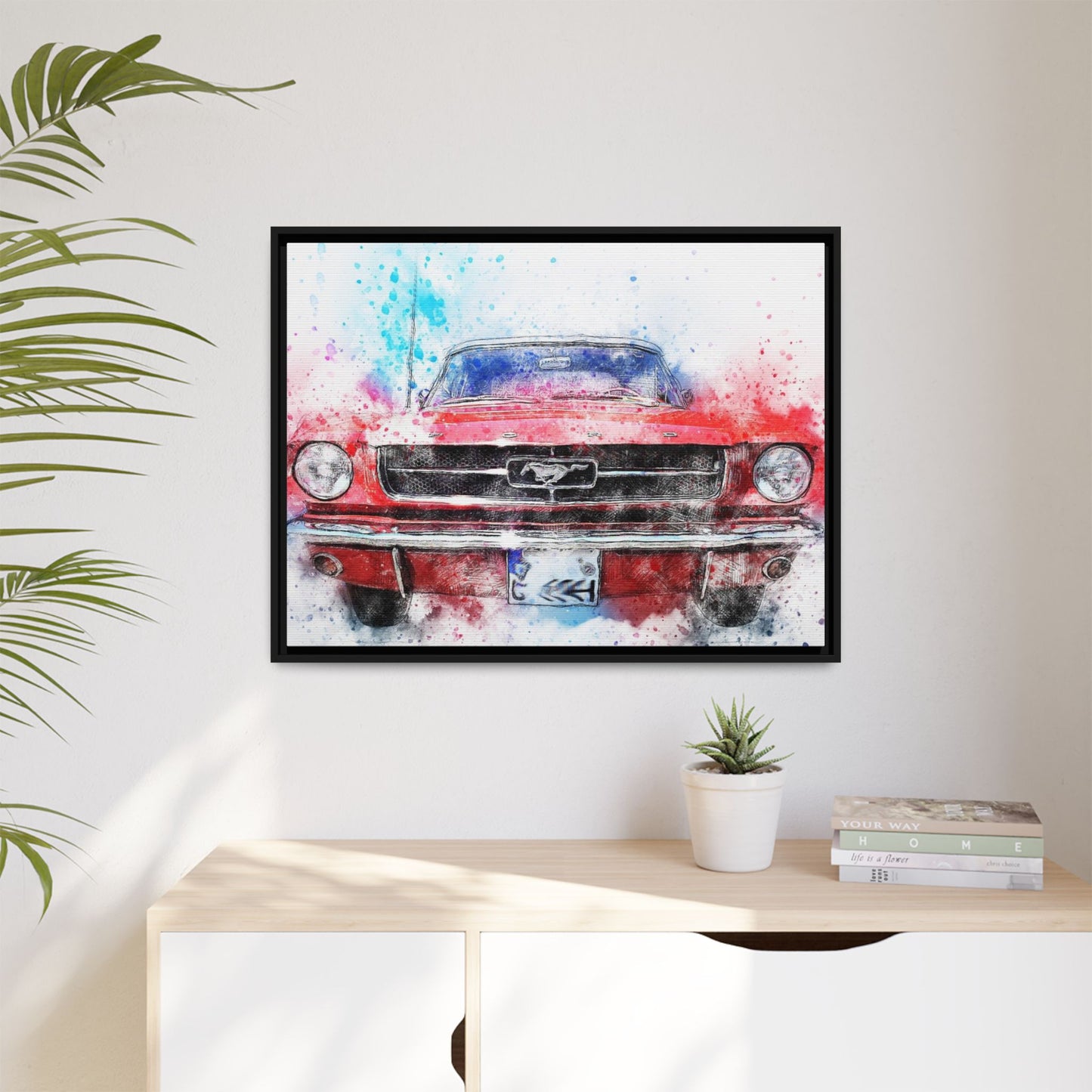 Matte Canvas, Framed Mustang Car