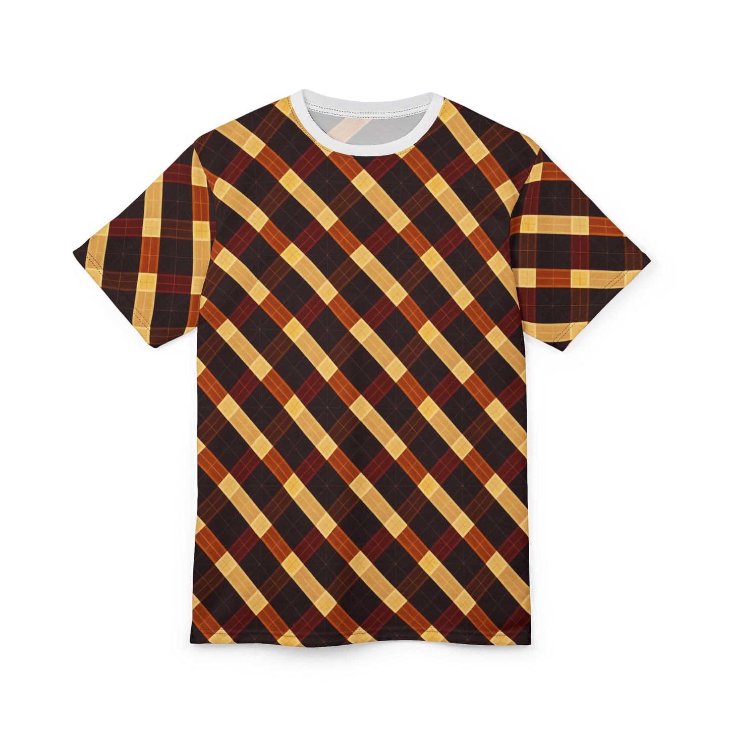 Plaid Diagonal Tee — Autumn Brown & Mustard All-Over Print T-Shirt