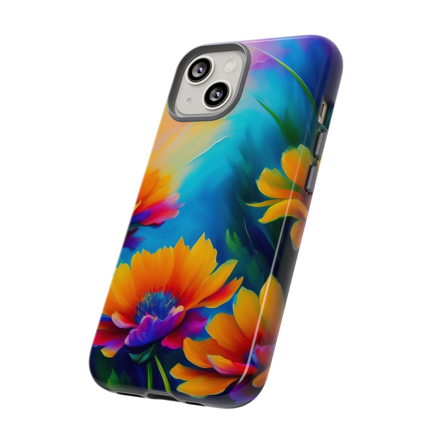 Floral Sunset Tough Phone Case — Vibrant Watercolor Flowers Protective Cover