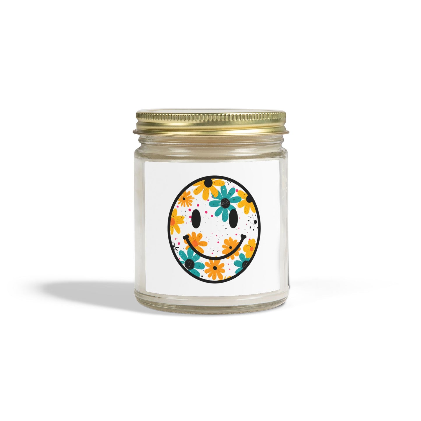 Floral Smiley Scented Candle — Coconut Apricot Wax (4oz & 9oz)