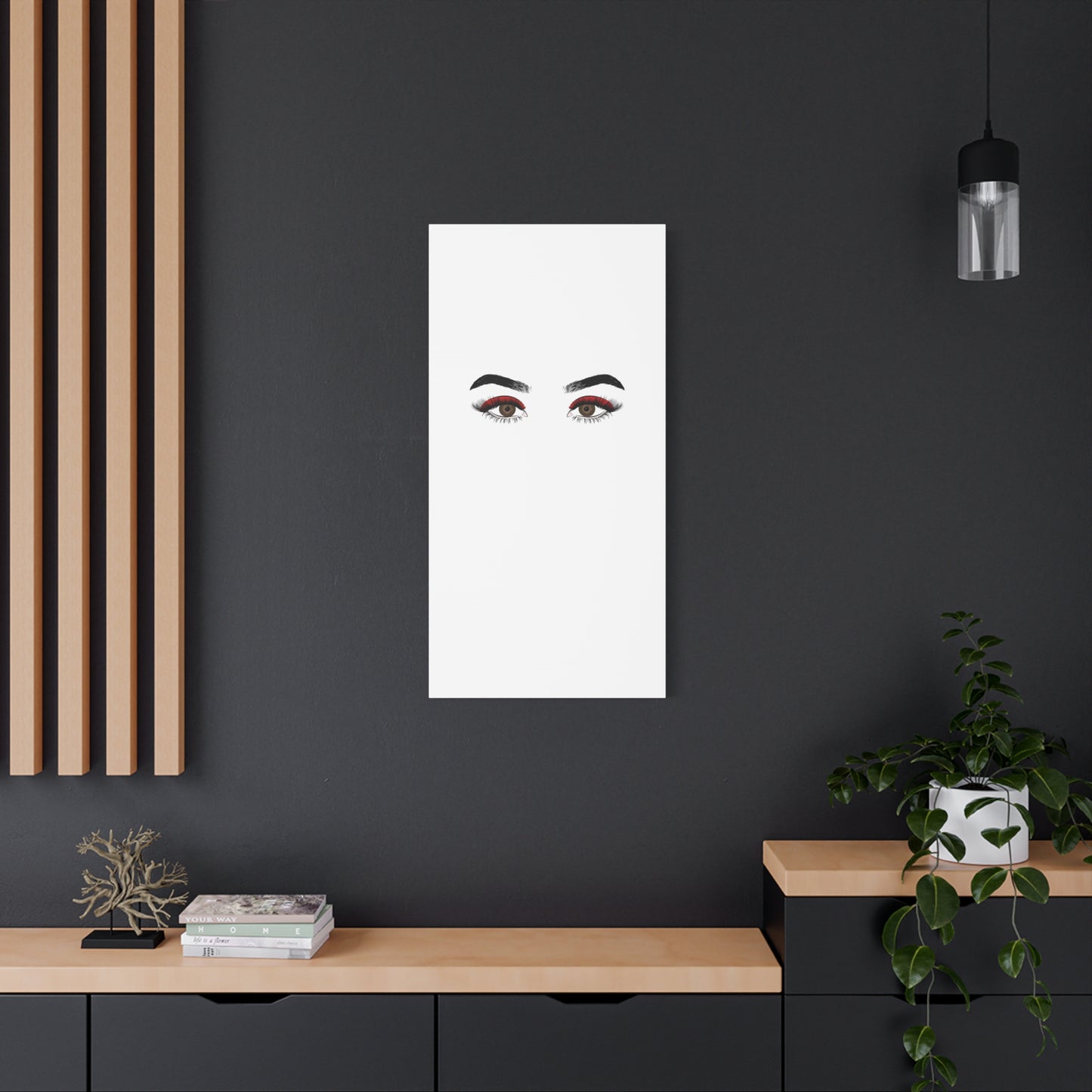 Glam Eyes Matte Canvas Wall Art — Brown Eyes with Red Lashes