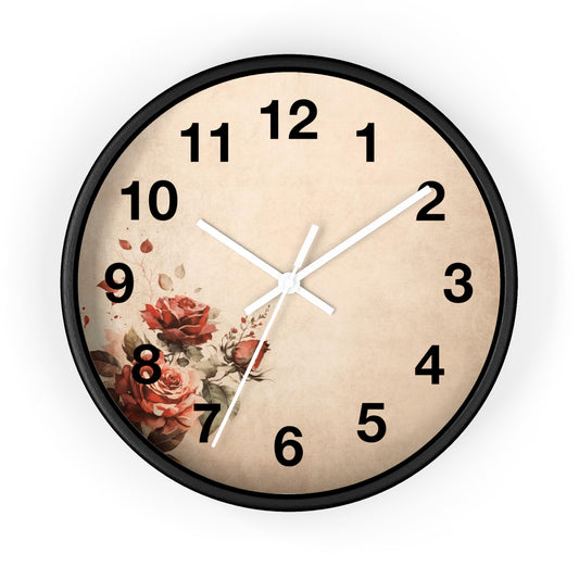 Vintage Rose Wall Clock — Floral Decorative Home Clock with Elegant Numbers