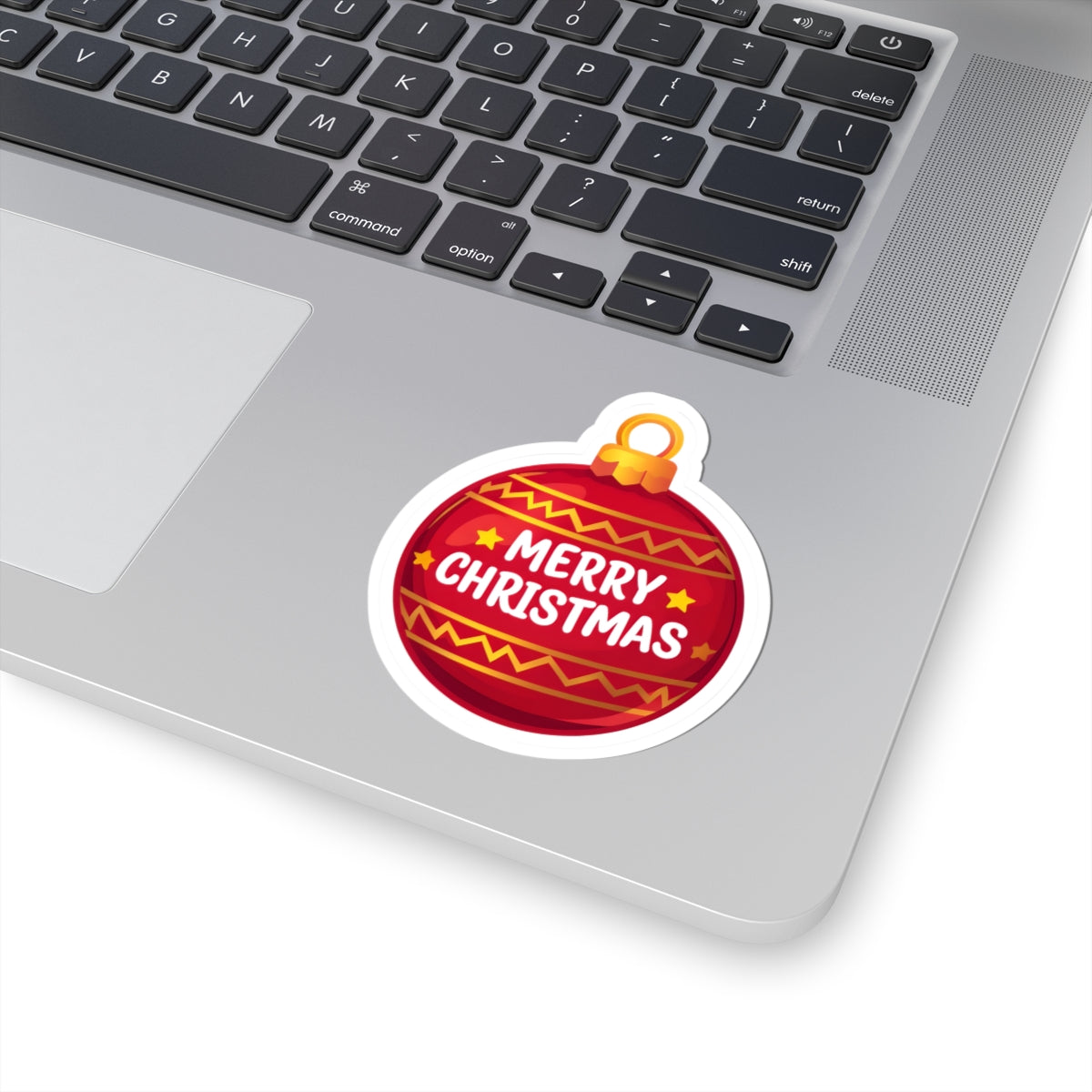 Merry Christmas Ornament Sticker — Red Holiday Kiss-Cut Sticker