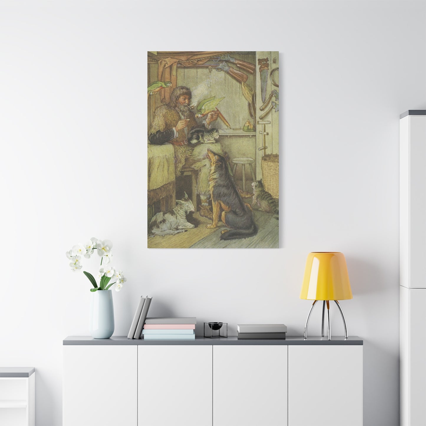 Vintage Cottage Animal Illustration Matte Canvas Print