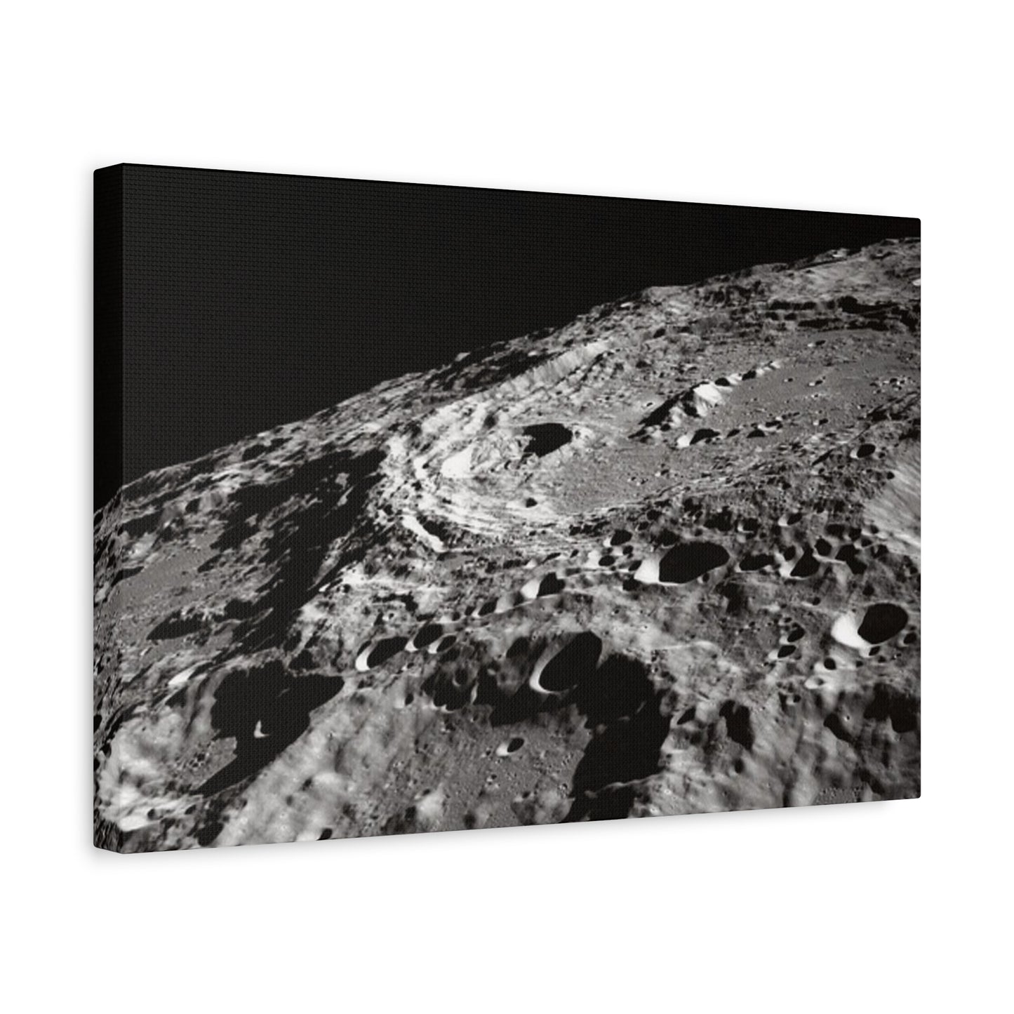 Lunar Surface Matte Canvas Print — Black & White Moon Crater Wall Art