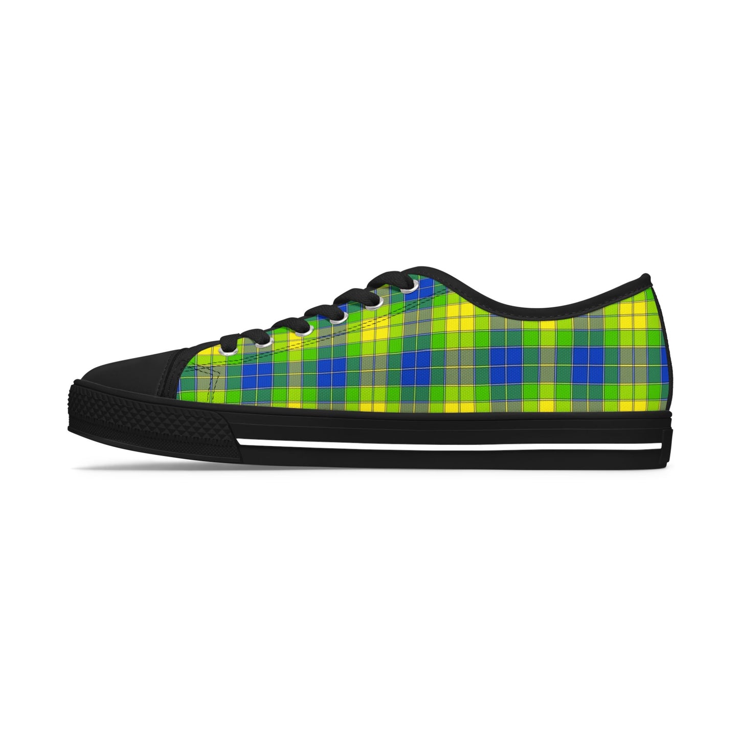 Plaid Green Blue Low Top Sneakers — Casual Canvas Shoes