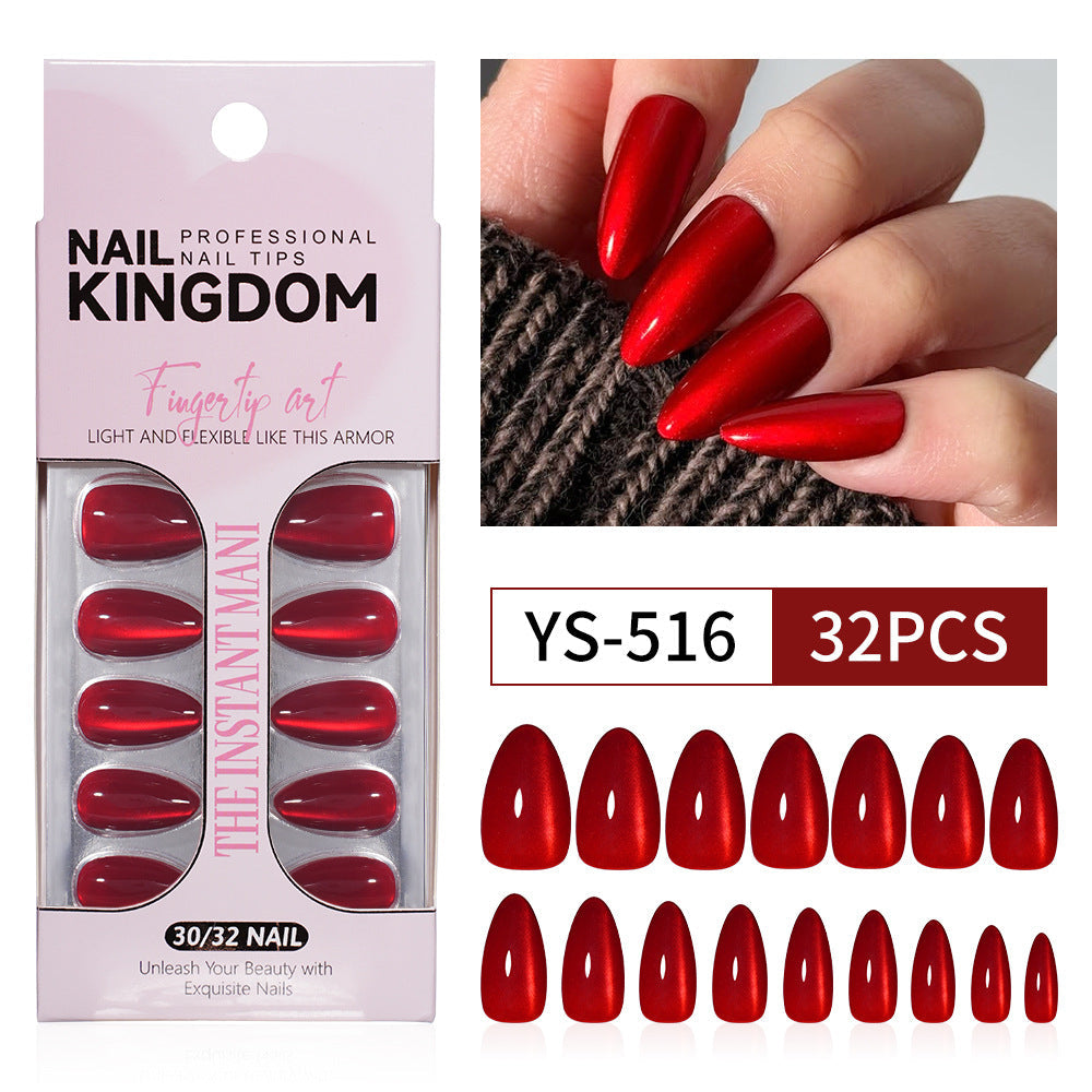 "Cherry Red Cat Eye" - Vibrant 32Pcs Press-On Nails Set – Image 6