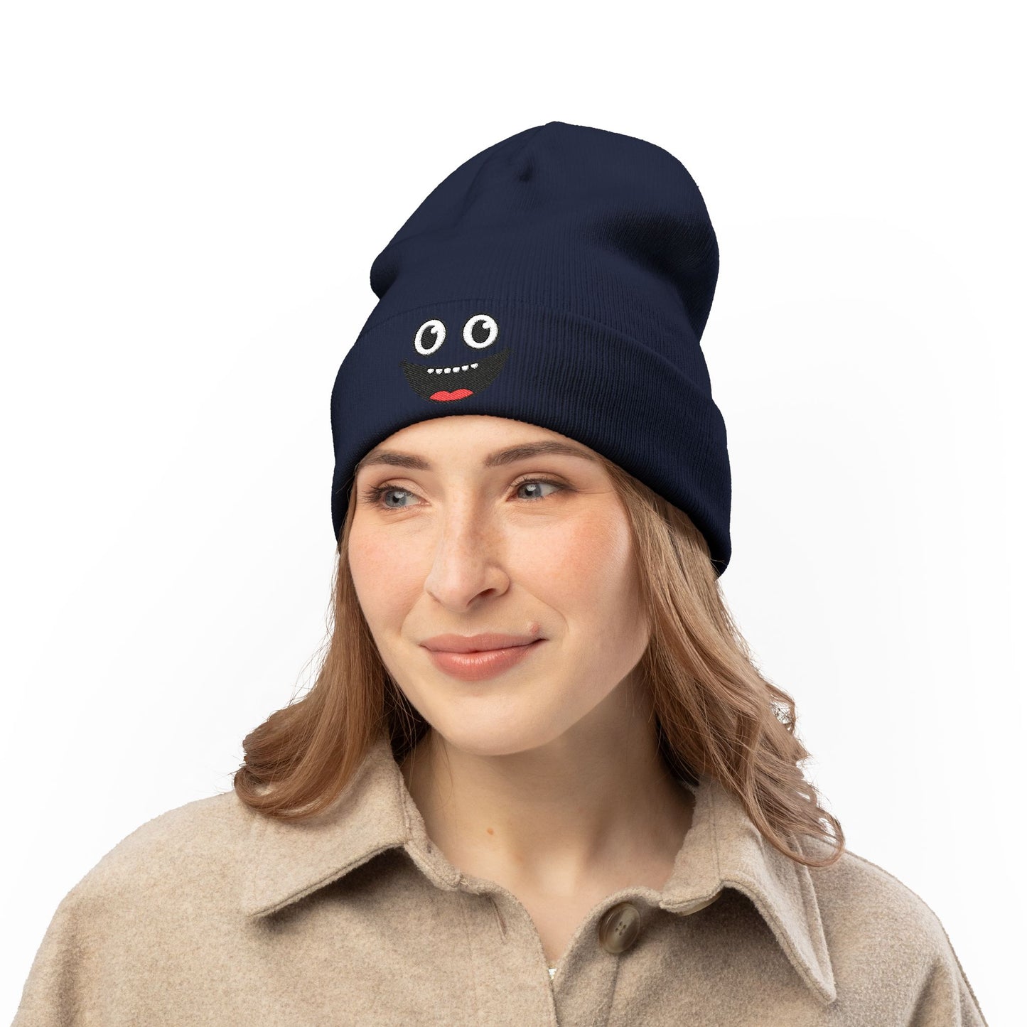 Smiley Face Knit Beanie - Cozy Winter Hat for Kids & Adults, Cute Gift for Birthdays, Holidays, Winter Fun