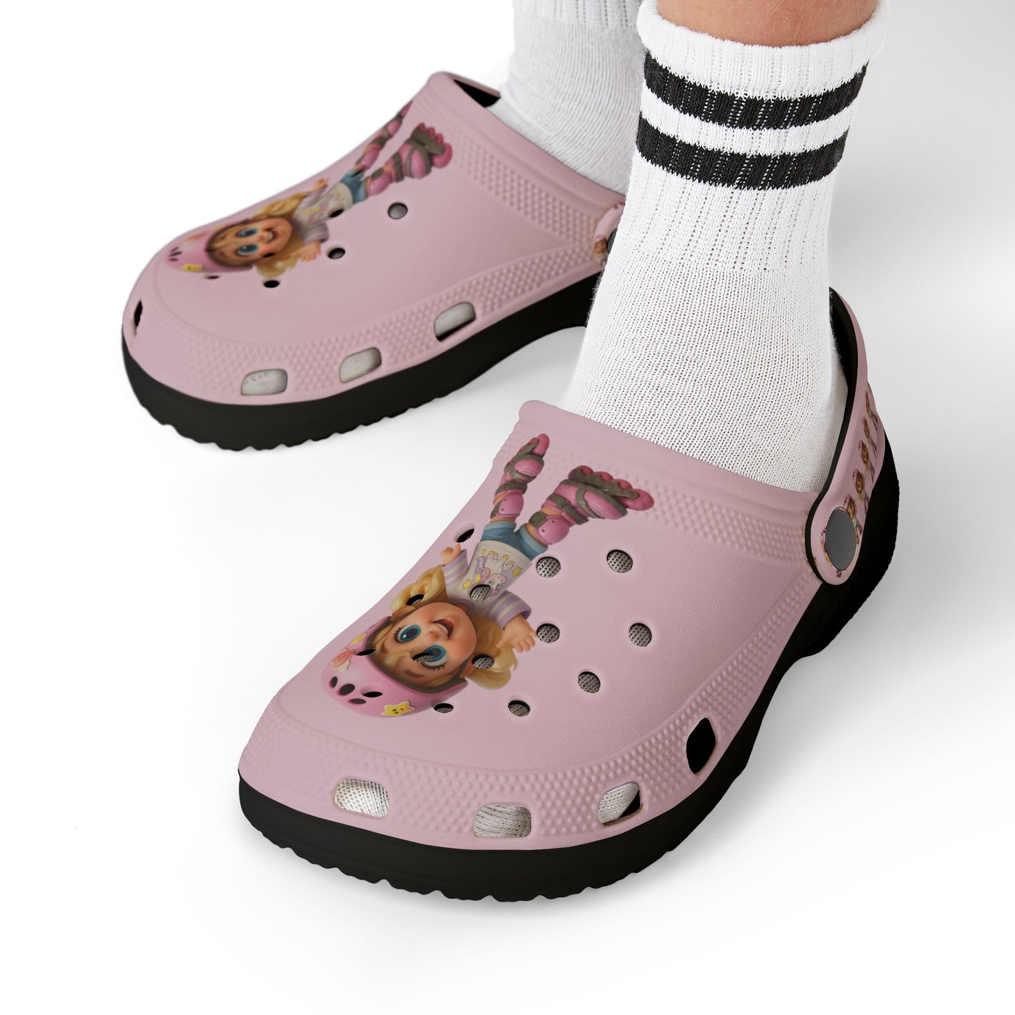 Kids Pink Character  Clogs / Croc — Cute Roller Girl Graphic