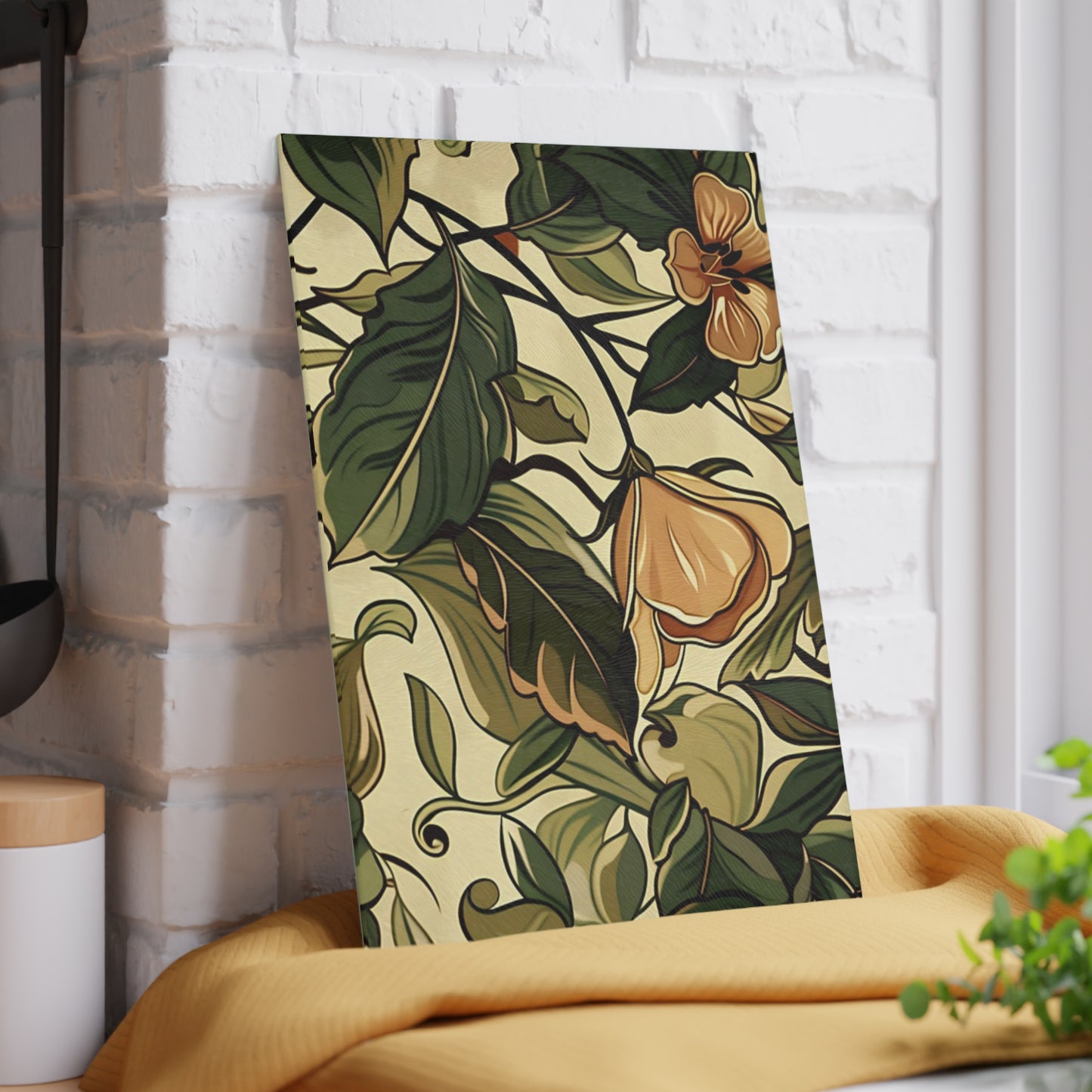 Floral Vine Glass Cutting Board — Vintage Botanical Design