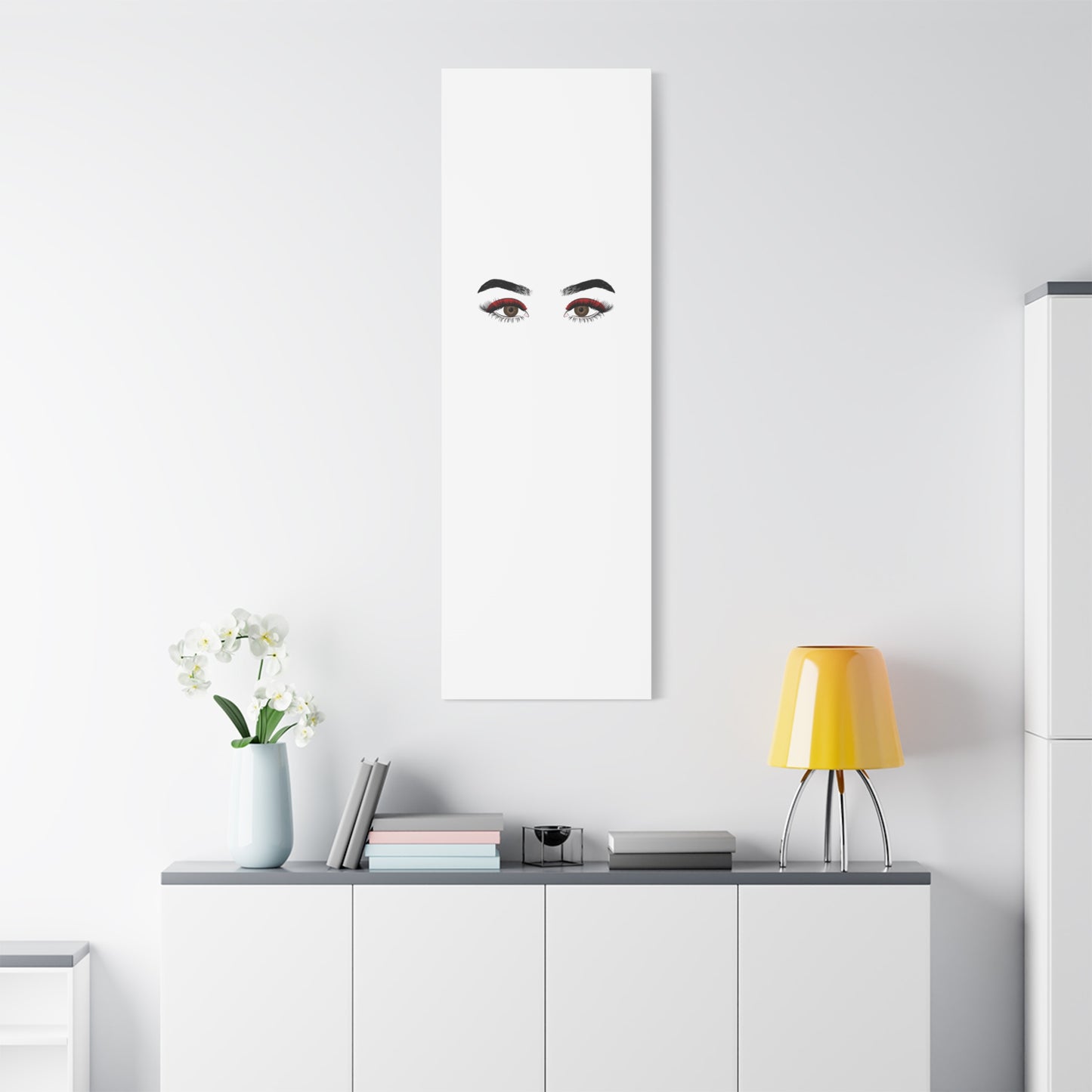 Glam Eyes Matte Canvas Wall Art — Brown Eyes with Red Lashes