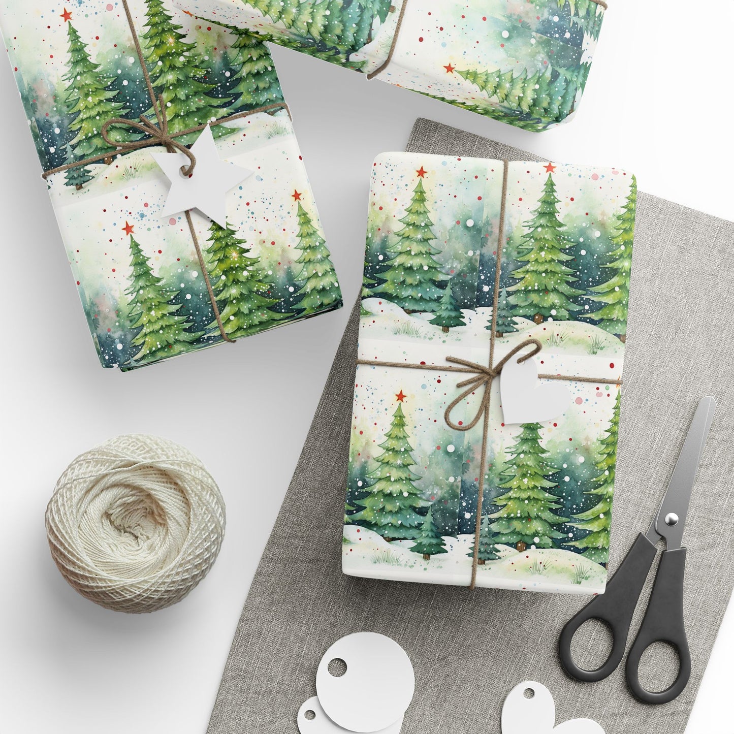 Holiday Christmas Tree Wrapping Paper Roll — Festive Green Pine Pattern for Gifts