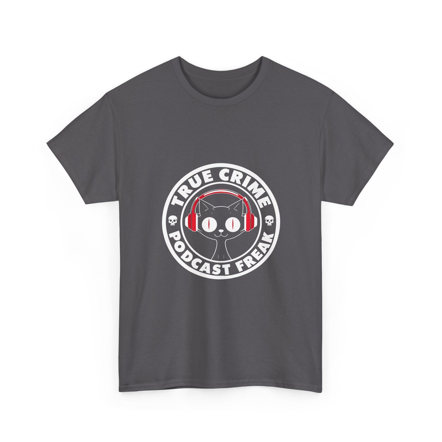 True Crime Podcast Tee — Cat with Headphones Logo