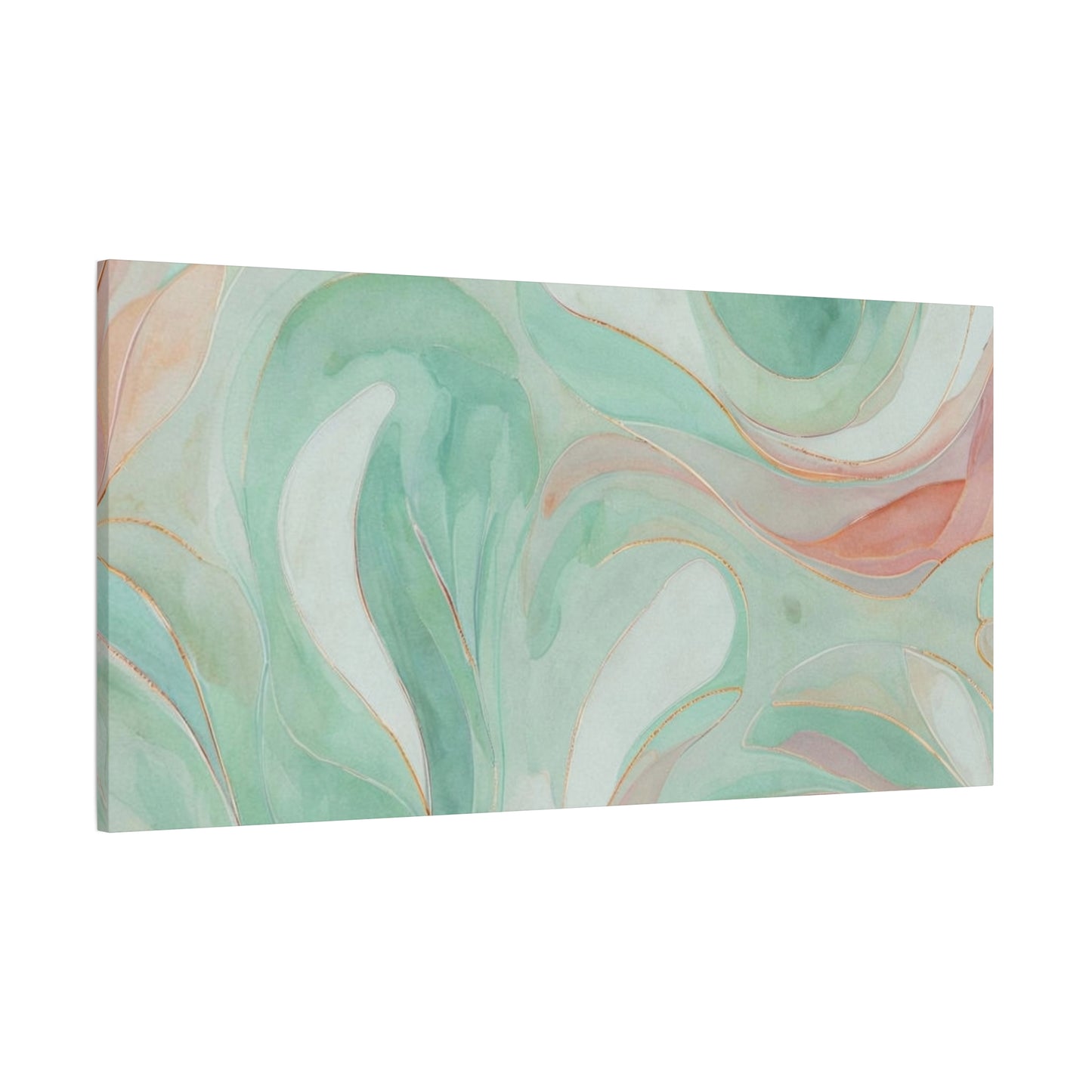 Abstract Green Marble Canvas Print — Teal & Coral Swirl Wall Art