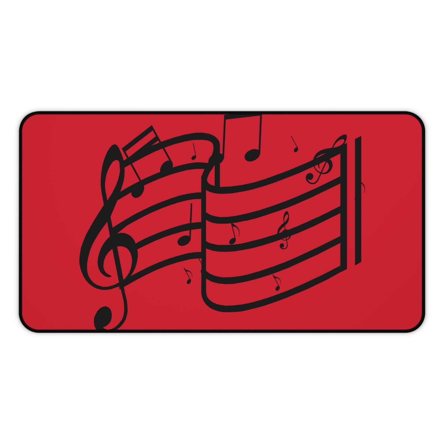 Music Notes Red Desk Mat – Musical Staff Mouse Pad for Musicians & Home Office